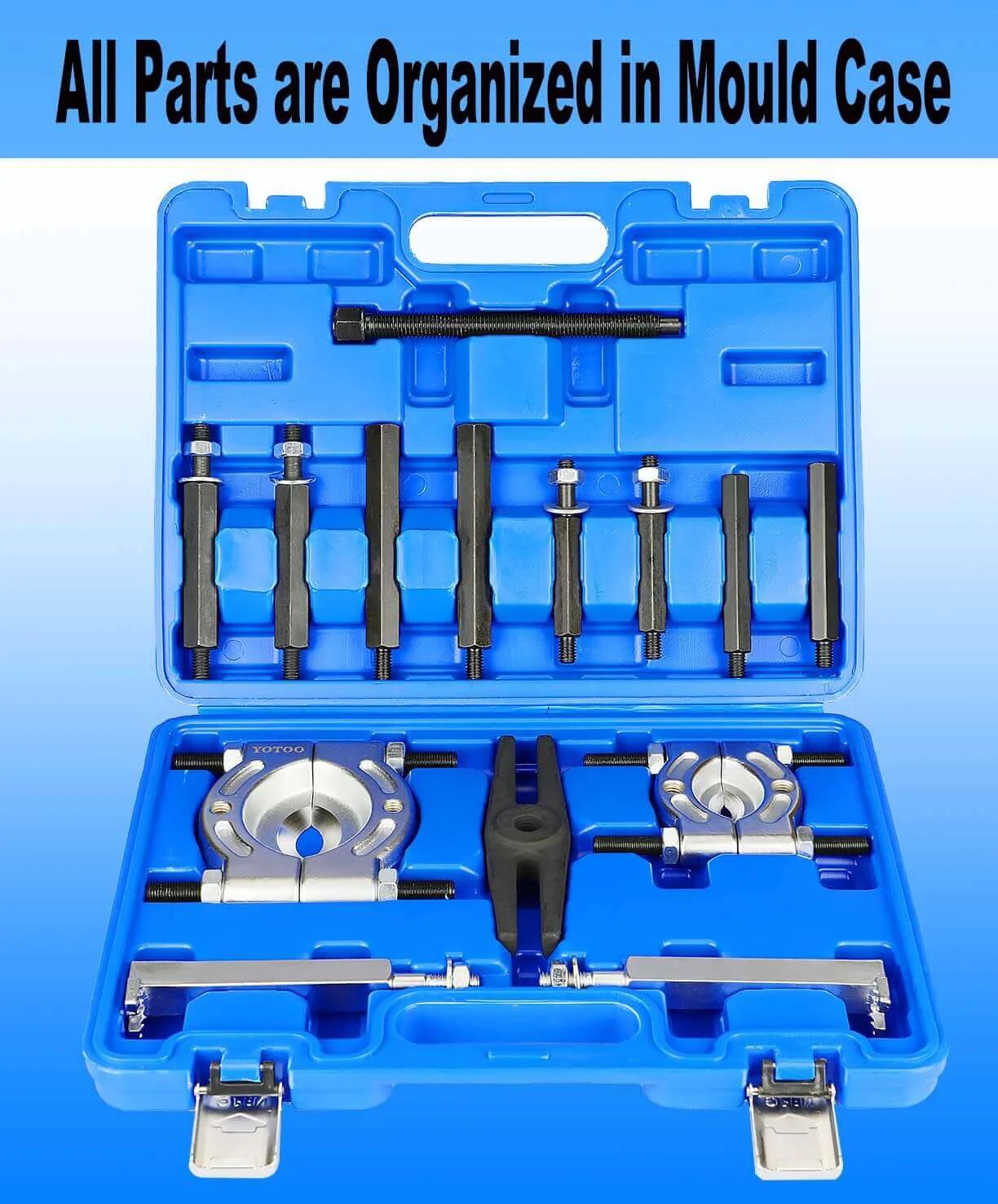 Bearing Puller Set, 5 Ton Capacity Bearing Separator Kit with 2" and 3" Jaws in open blue case
