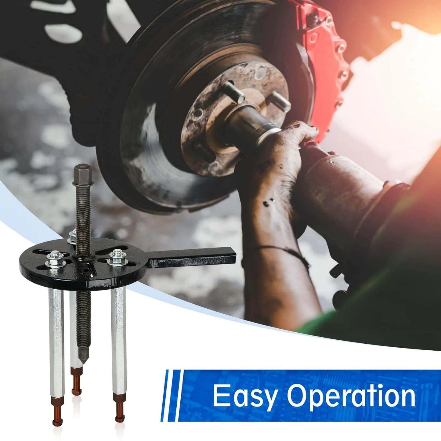 21 in1 Bearing Puller, Bearing Puller Set with Curved Hook, Red Steel Collet, and Heavy Duty Portable Storage Case Blue in use on wheel