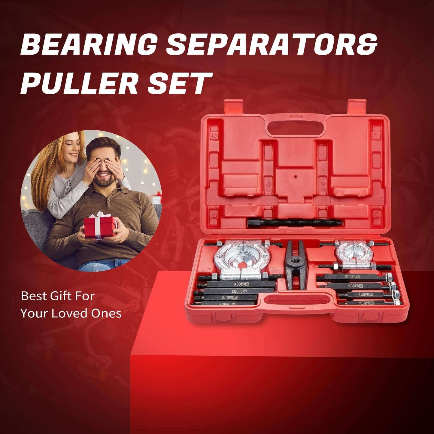 Bearing Puller and Splitter Kit, Separator and Puller Set with 5 Ton Capacity Bearing Separator, case and tools displayed