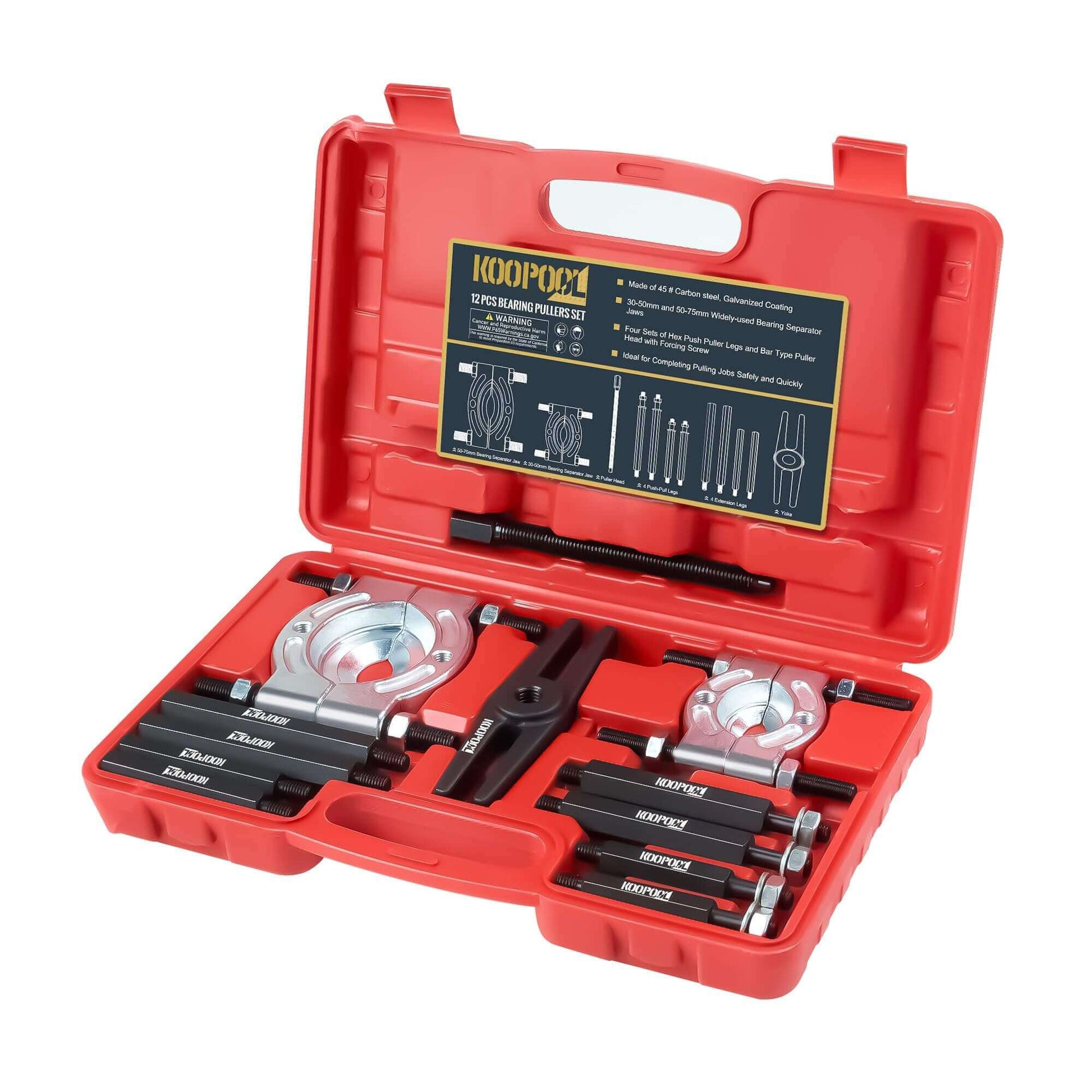 Bearing Puller and Splitter Kit, Separator and Puller Set, 5 Ton Capacity with 2’’ and 3’’ Jaws in red case