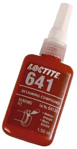 50 mL Loctite 641 bottle for medium strength bearing retainer and retaining compound for bearings on shafts and housings.