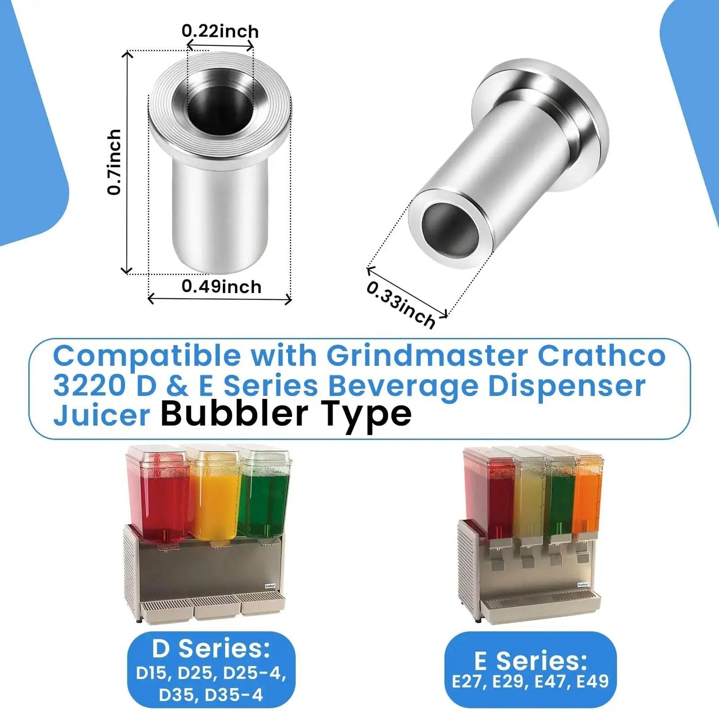 Six Pack 3220 Bearing Sleeve Replacement For Crathco D And E Series Beverage Dispensers, dimensions shown