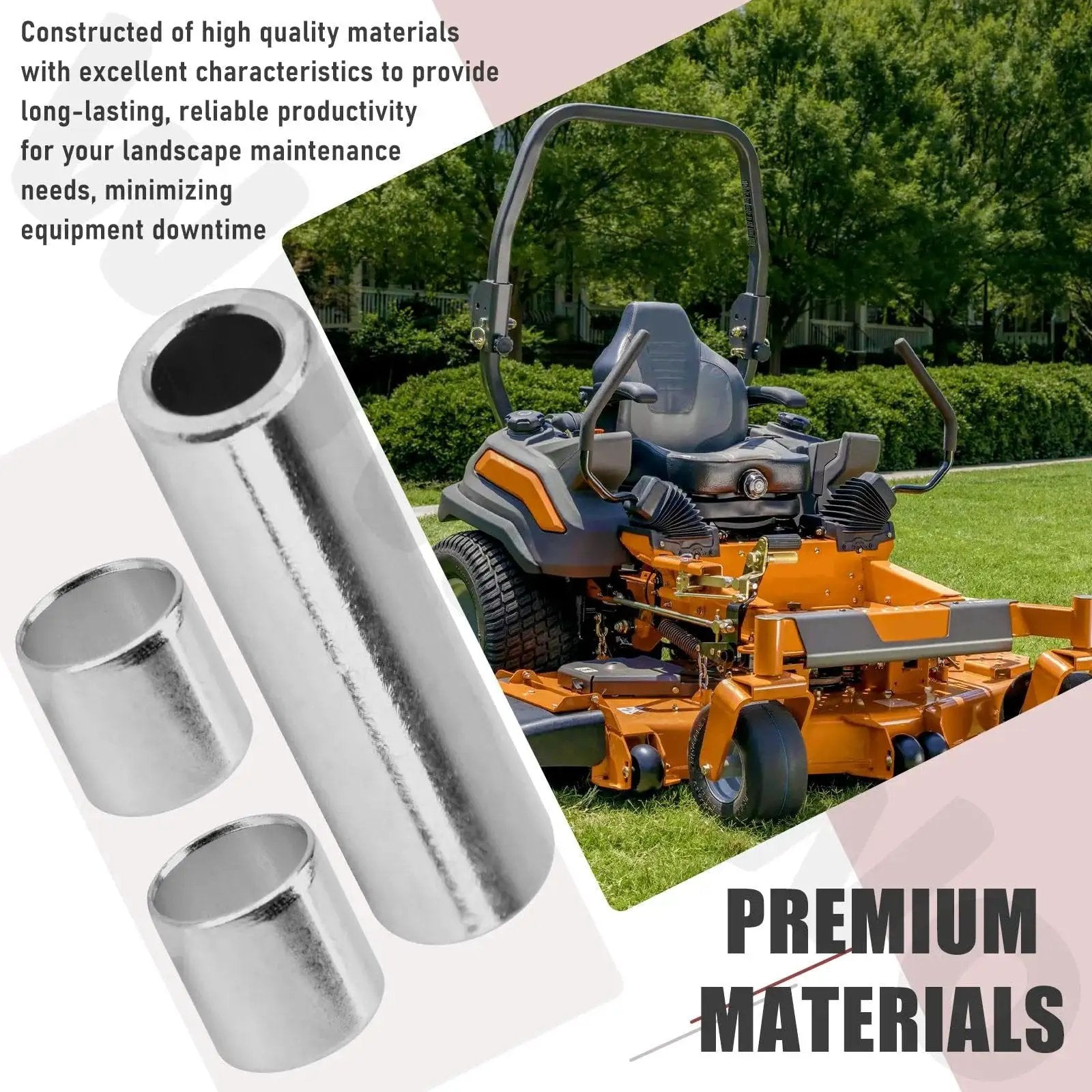 2 Pack Bearing Sleeve 1-513034 And Idler Bushing Pivot 1-603384 For Exmark Toro Lazer Z Quest Pioneer, shown with commercial lawn mower