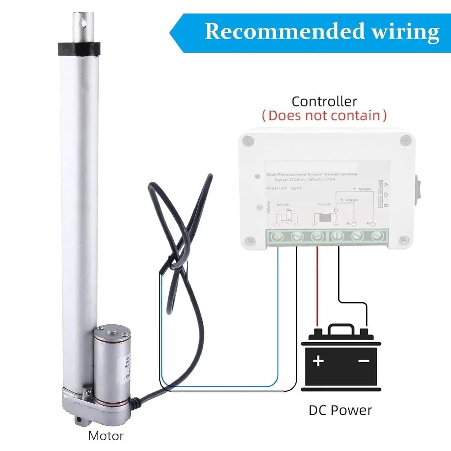 Beefy 12V 8 Inch Stroke Linear Actuator with Mounting Bracket and wiring diagram for 900N lift at 10mm/sec