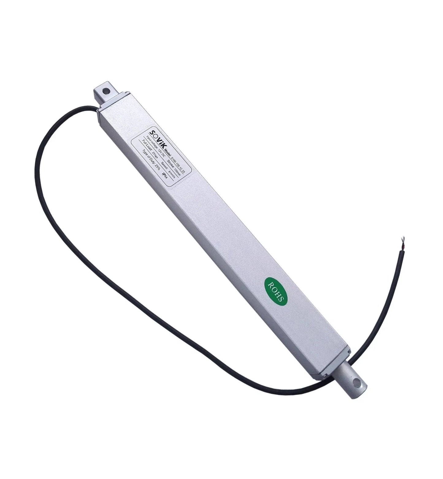 Beefy 6 Inch Stroke Linear Actuator 12V DC With Built In Limit Switch and Mounting Brackets, side view, by SOViK