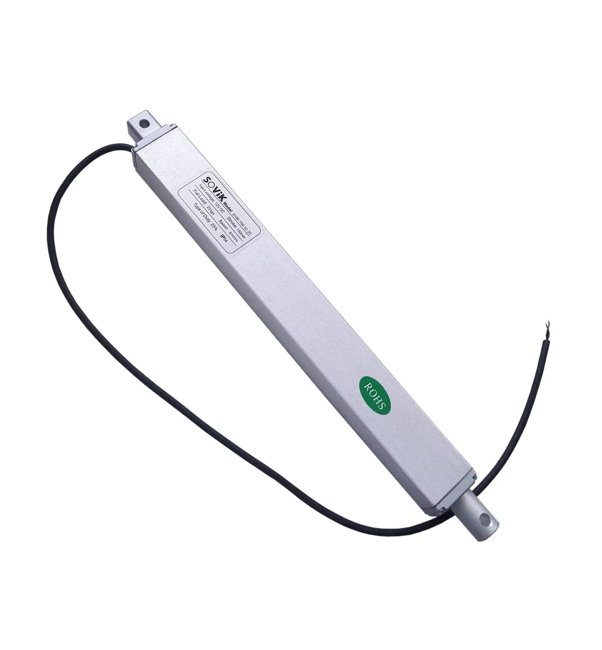 Beefy 6 Inch Stroke Linear Actuator 12V DC With Built In Limit Switch and Mounting Brackets, side view, by SOViK