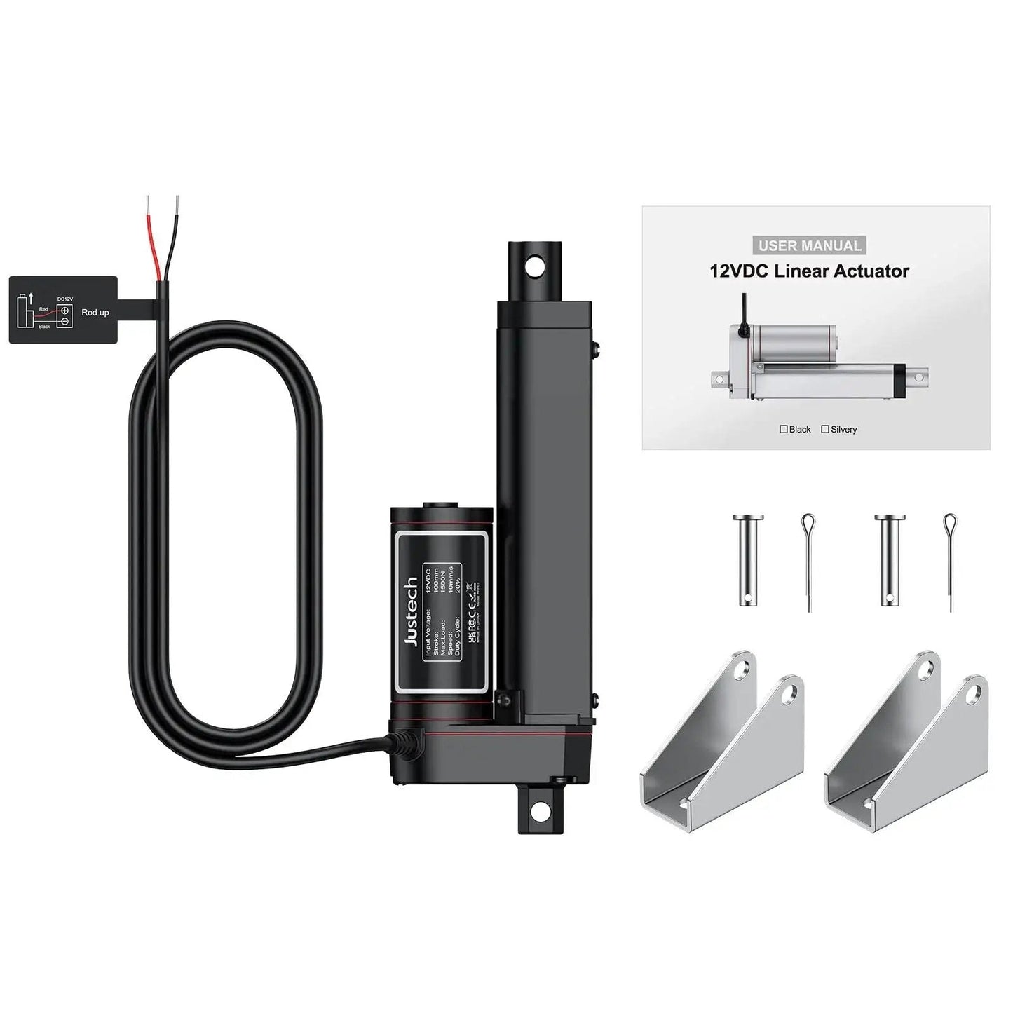 Beefy 12V Linear Actuator 330Lbs 1500N 4 Inch Stroke Silent Waterproof IP65 Electric Actuator with mounting bracket and manual