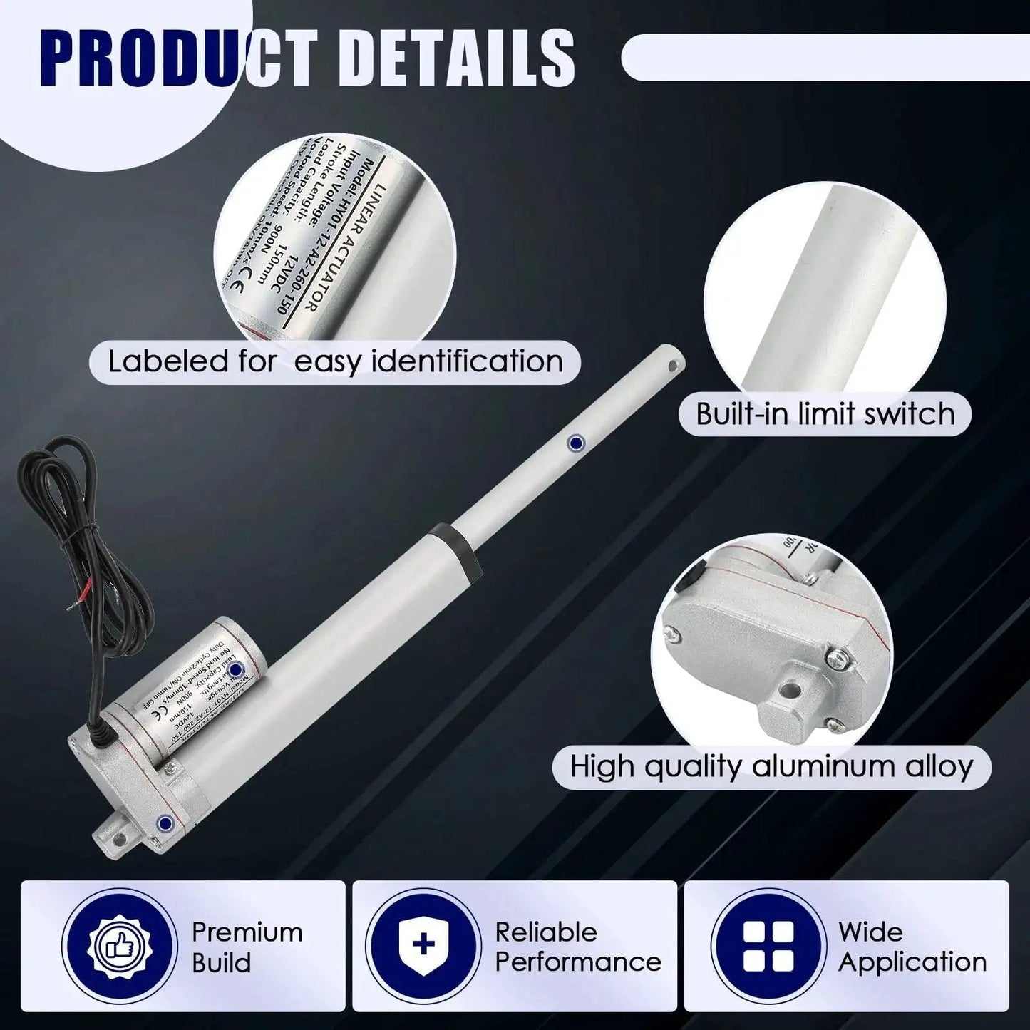 Beefy 12V DC Linear Actuator With 6 Inch Stroke And Mounting Bracket 900N Maximum Lift for Recliners, labeled for easy identification.