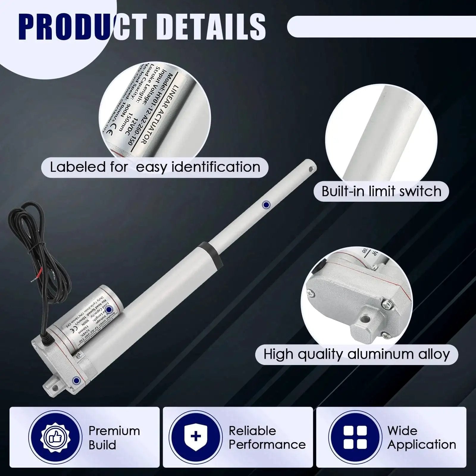 Beefy 12V DC Linear Actuator With 6 Inch Stroke And Mounting Bracket 900N Maximum Lift for Recliners, labeled for easy identification.