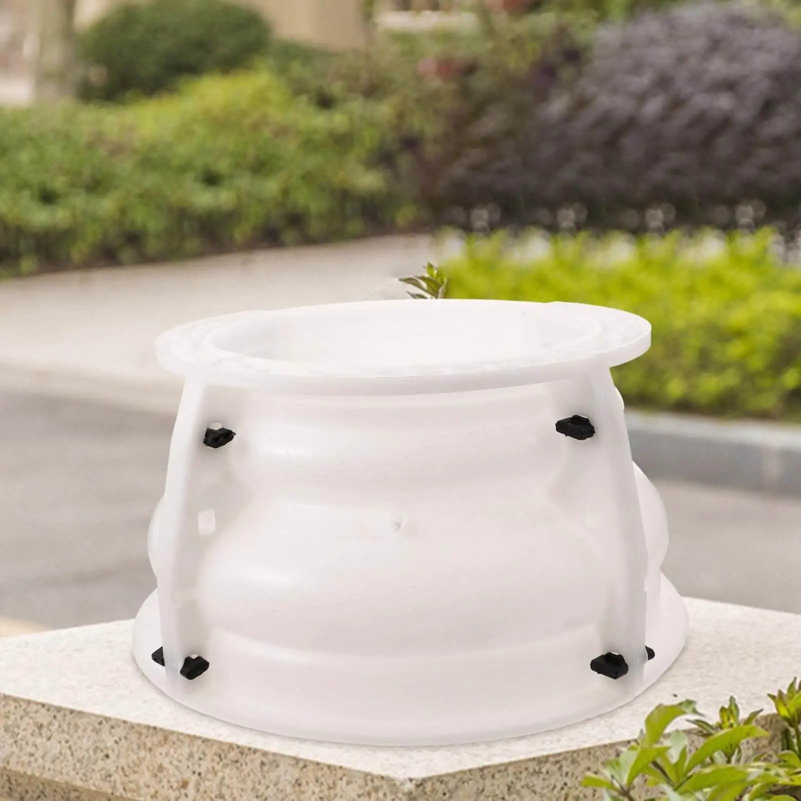 Beige Concrete Planter Mold for DIY pots and epic epoxy projects, large urn planter and Roman column base mold on stone surface.