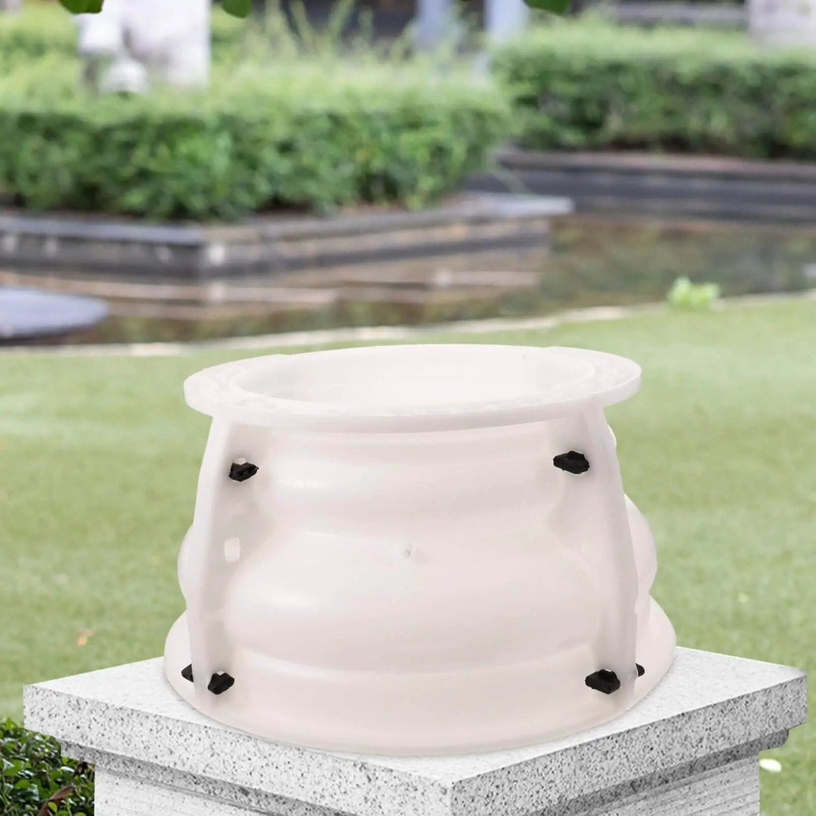 Beige Concrete Planter Mold For DIY Pots And Epic Epoxy Projects Large Urn Planter And Roman Column Base Mold displayed outdoors