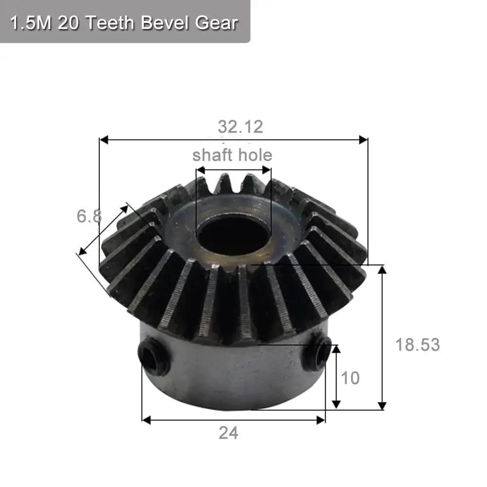 Bevel Gear Set 2Pcs 1.5M 20 Teeth 12mm Shaft M5 Fixing Hole 1 to 1 Steering Gear, close-up view with dimensions marked