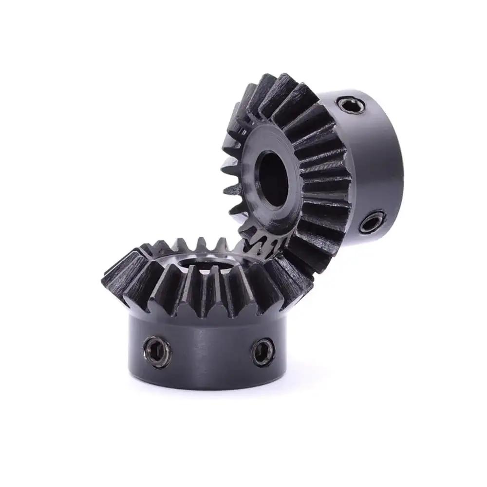 Bevel Gear Set 2Pcs 1.5M 20 Teeth 12mm Shaft M5 Fixing Hole 1 to 1 Steering Gear, black metal two gear pairing close-up