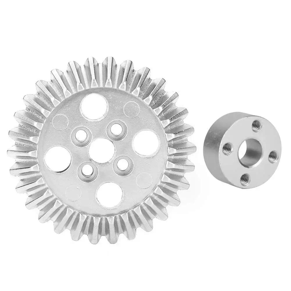 Beefy Bevel Gear Set For FRC Robots Zinc Alloy Aluminum Bearing 22mm showing gear and bearing in silver finish top view