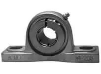 Front view of 1 Each Accu-Loc Stainless Pillow Block UE205-16MZ20 Concentric Lock Collar with MP205 Cast Iron Housing and Sealed Ball Bearing.