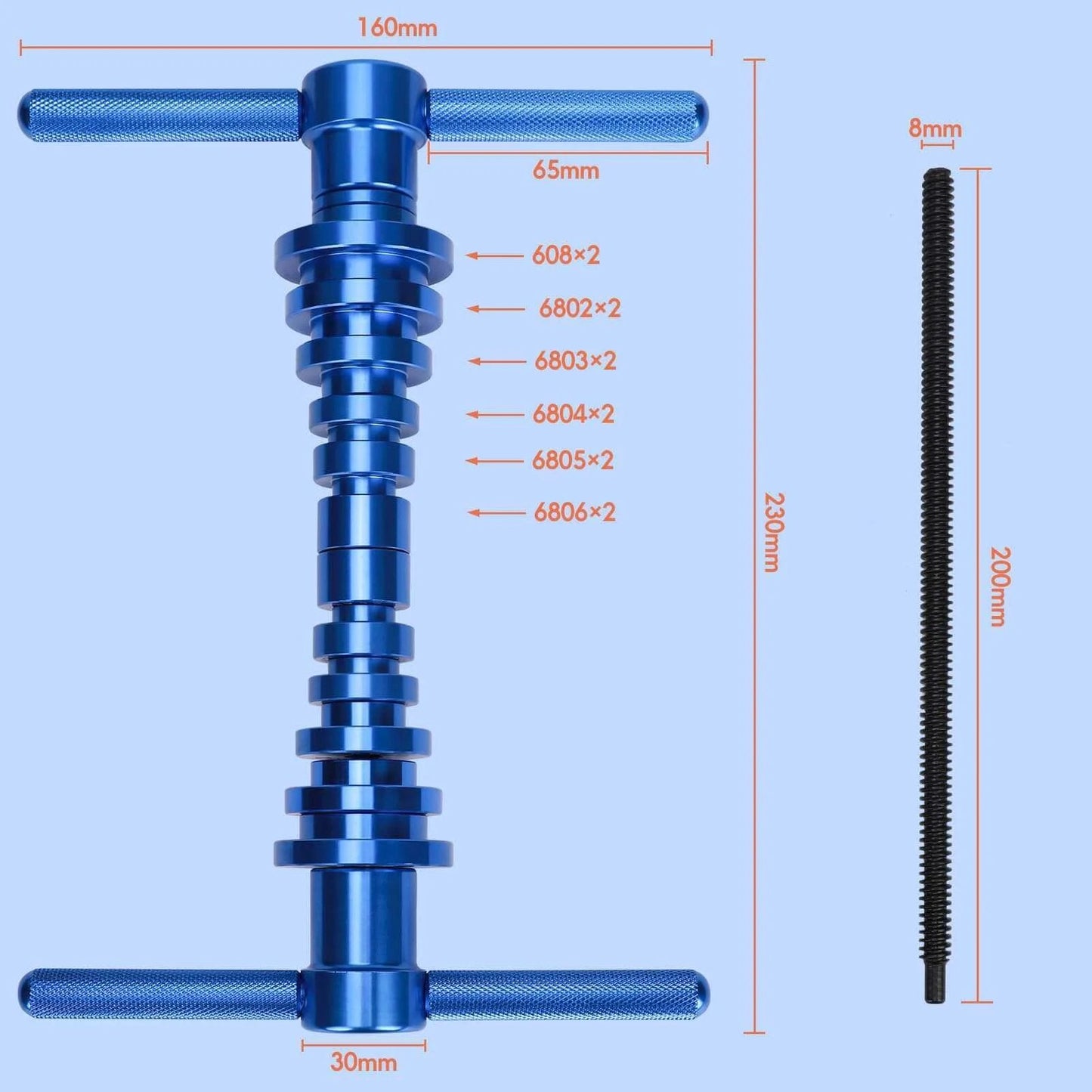 Bicycle Bearing Press Set, Bike Tools for Wheels/Hub BB Axis Installation Universal Repair Kit in blue with spindle dimensions