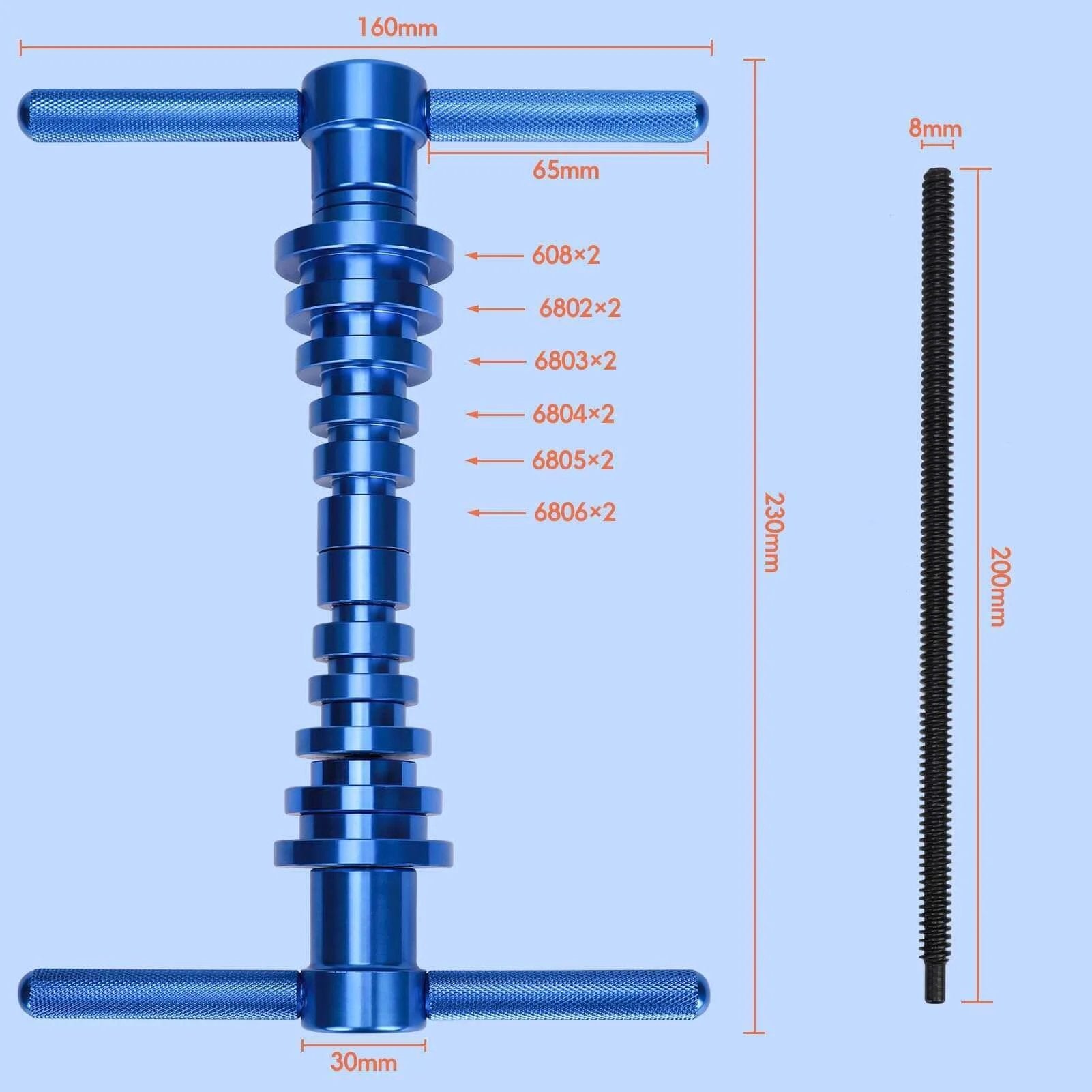 Bicycle Bearing Press Set, Bike Tools for Wheels/Hub BB Axis Installation Universal Repair Kit in blue with spindle dimensions