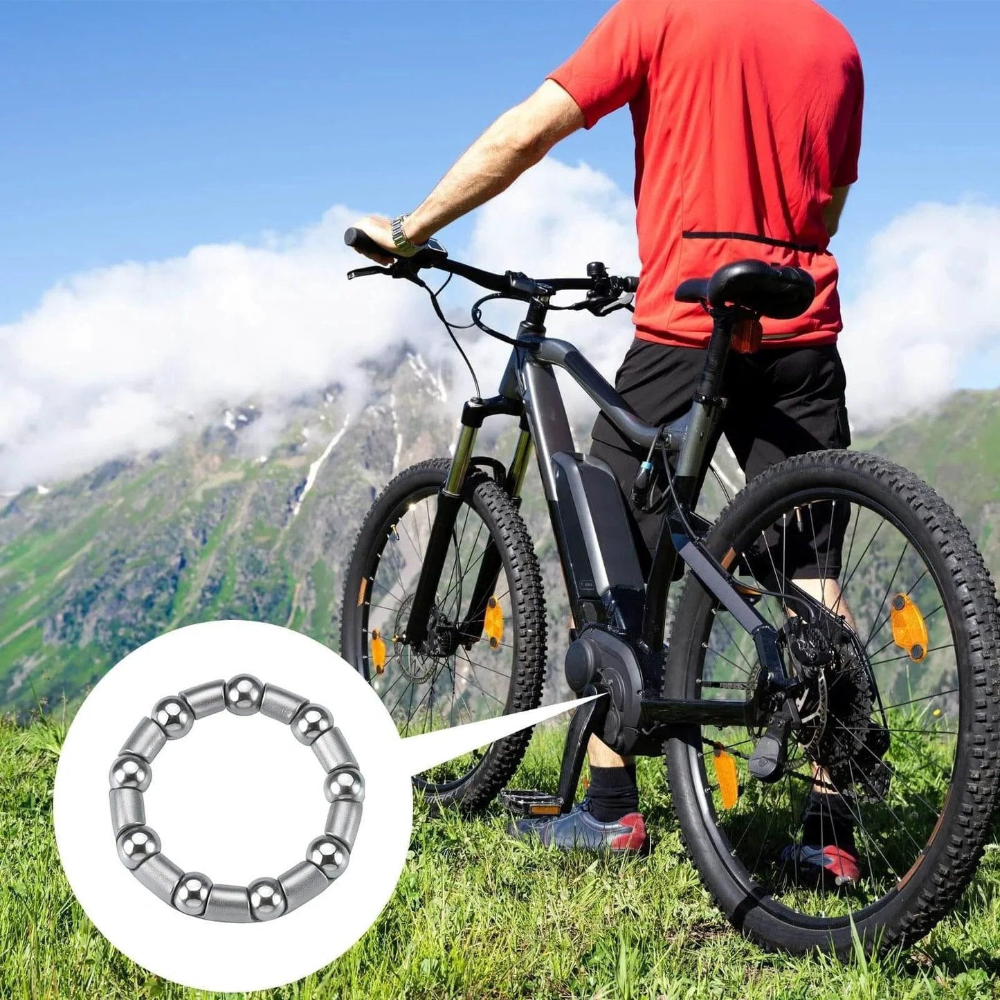 Five Sets Bike Bearing Kit With Fifty Bearings In Ten Sizes From 4mm To 8mm For Mountain And Road Bicycles next to mountain scenery