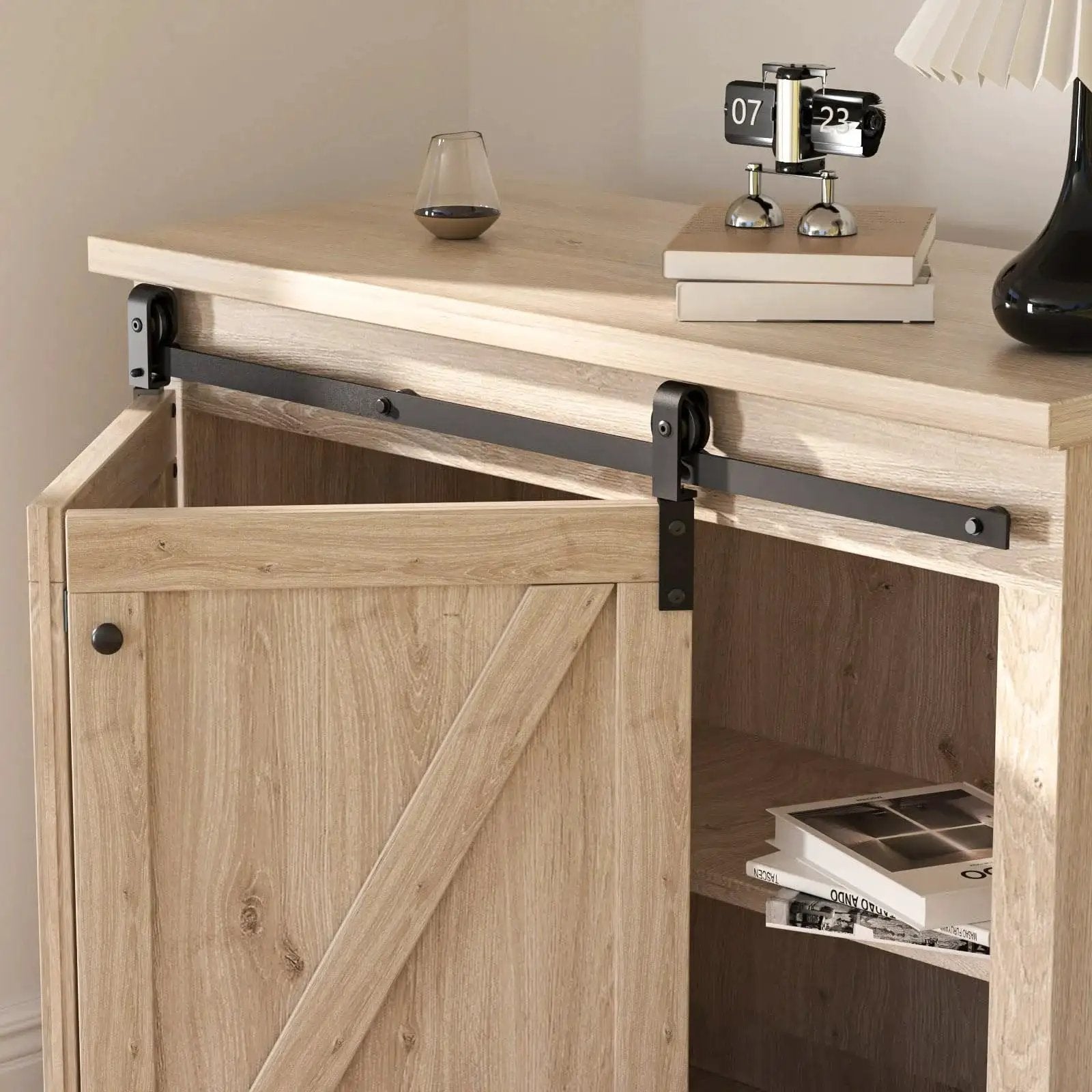 Mini Bifold Barn Door Hardware Kit 30 Inch Sliding Track for Closet Cabinet Fits Up To Two Folding 13 Inch Door Panels