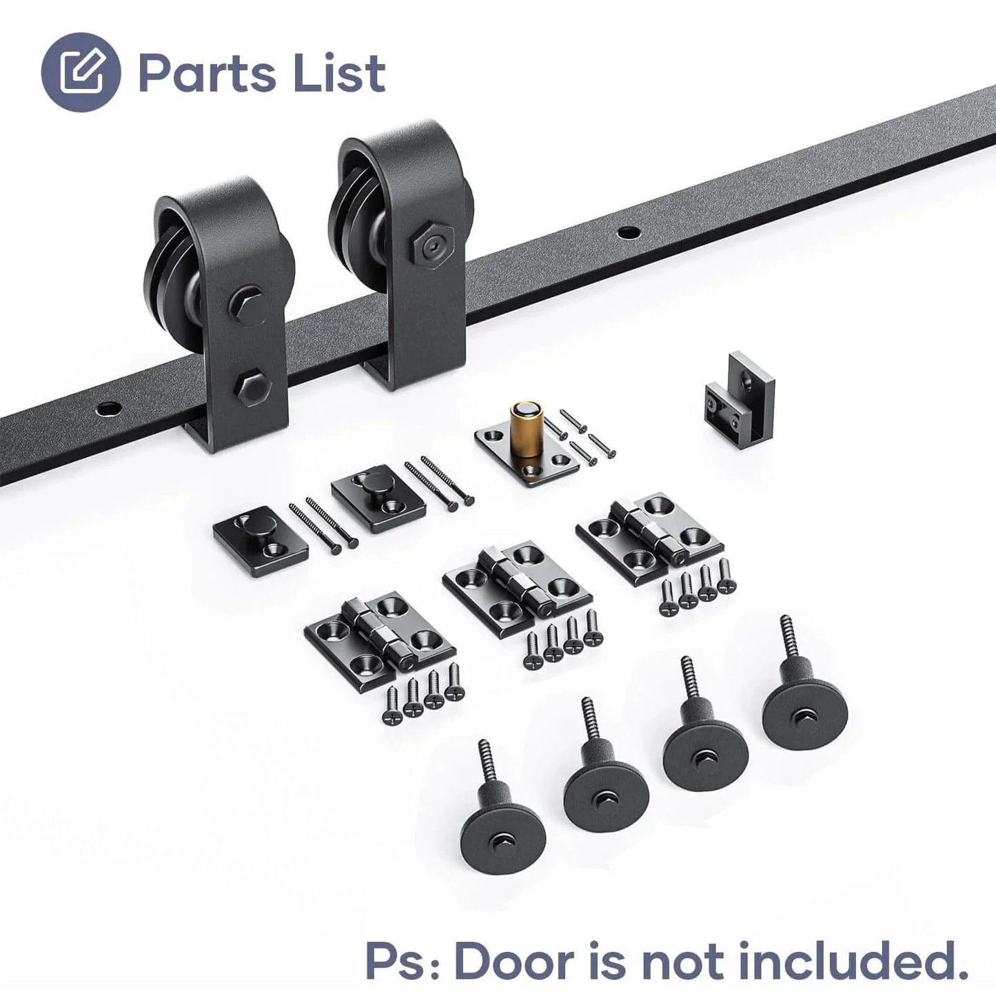 52 inch Bifold Barn Door Hardware Track Kit for Two 24 inch Closet Doors,Top Mount Sliding System parts list, Black