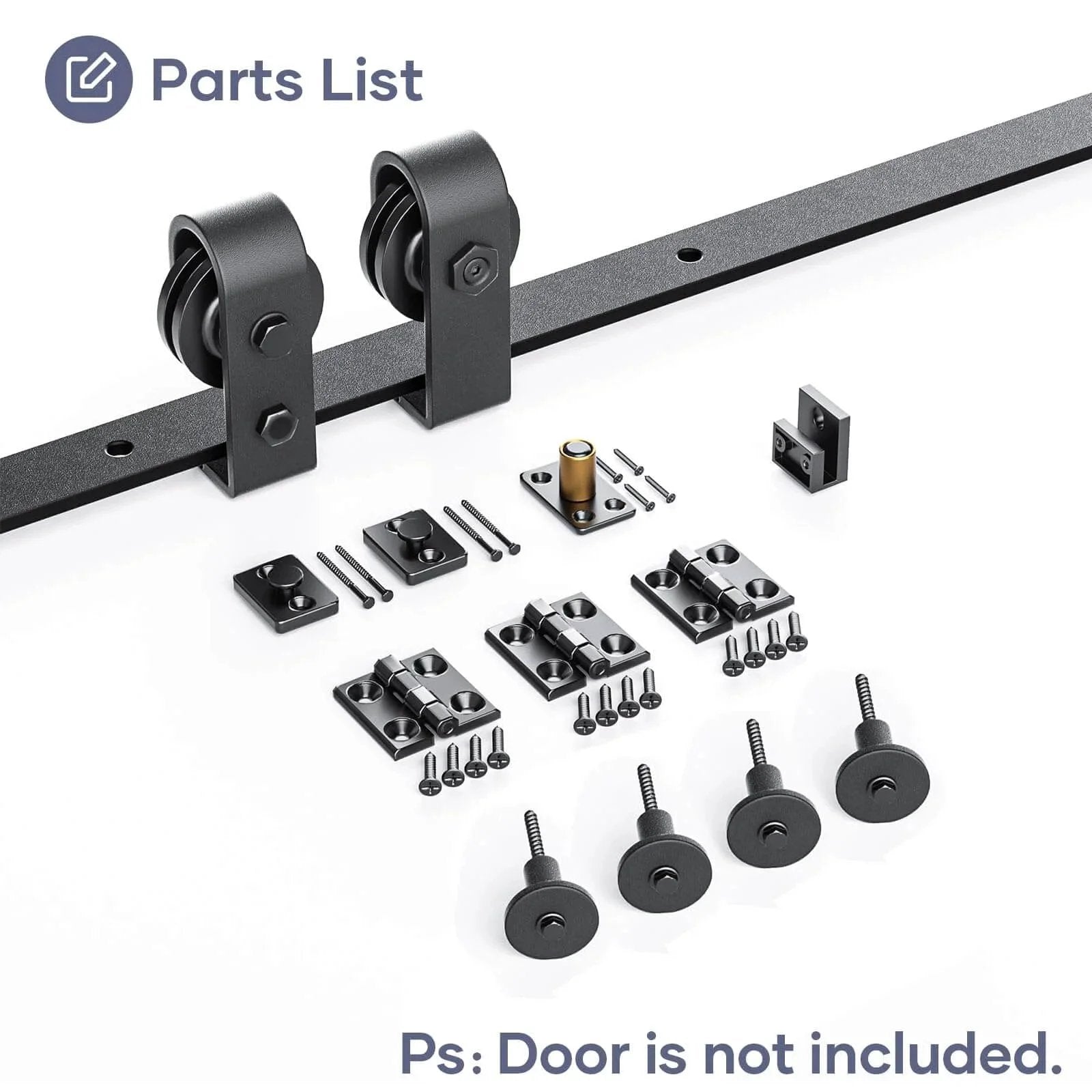 52 inch Bifold Barn Door Hardware Track Kit for Two 24 inch Closet Doors,Top Mount Sliding System parts list, Black