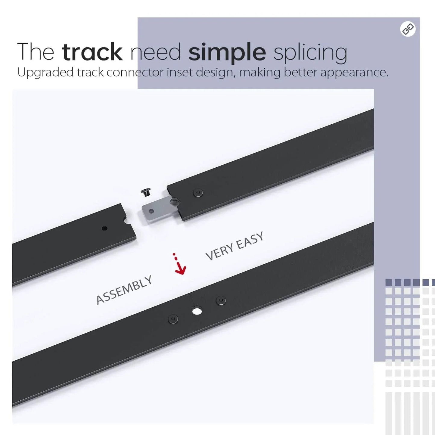 52 inch Bifold Barn Door Hardware Track Kit for Two 24 inch Closet Doors showing assembly of black track splicing system