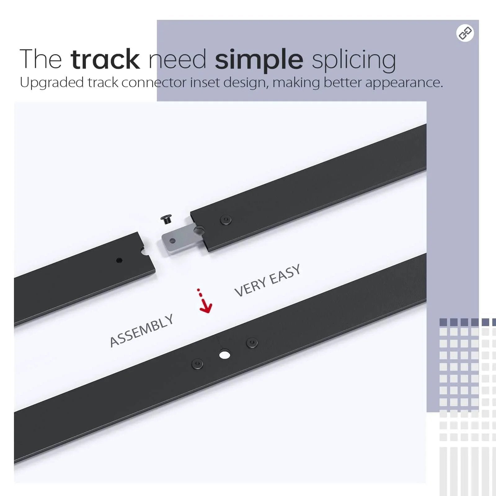 52 inch Bifold Barn Door Hardware Track Kit for Two 24 inch Closet Doors showing assembly of black track splicing system