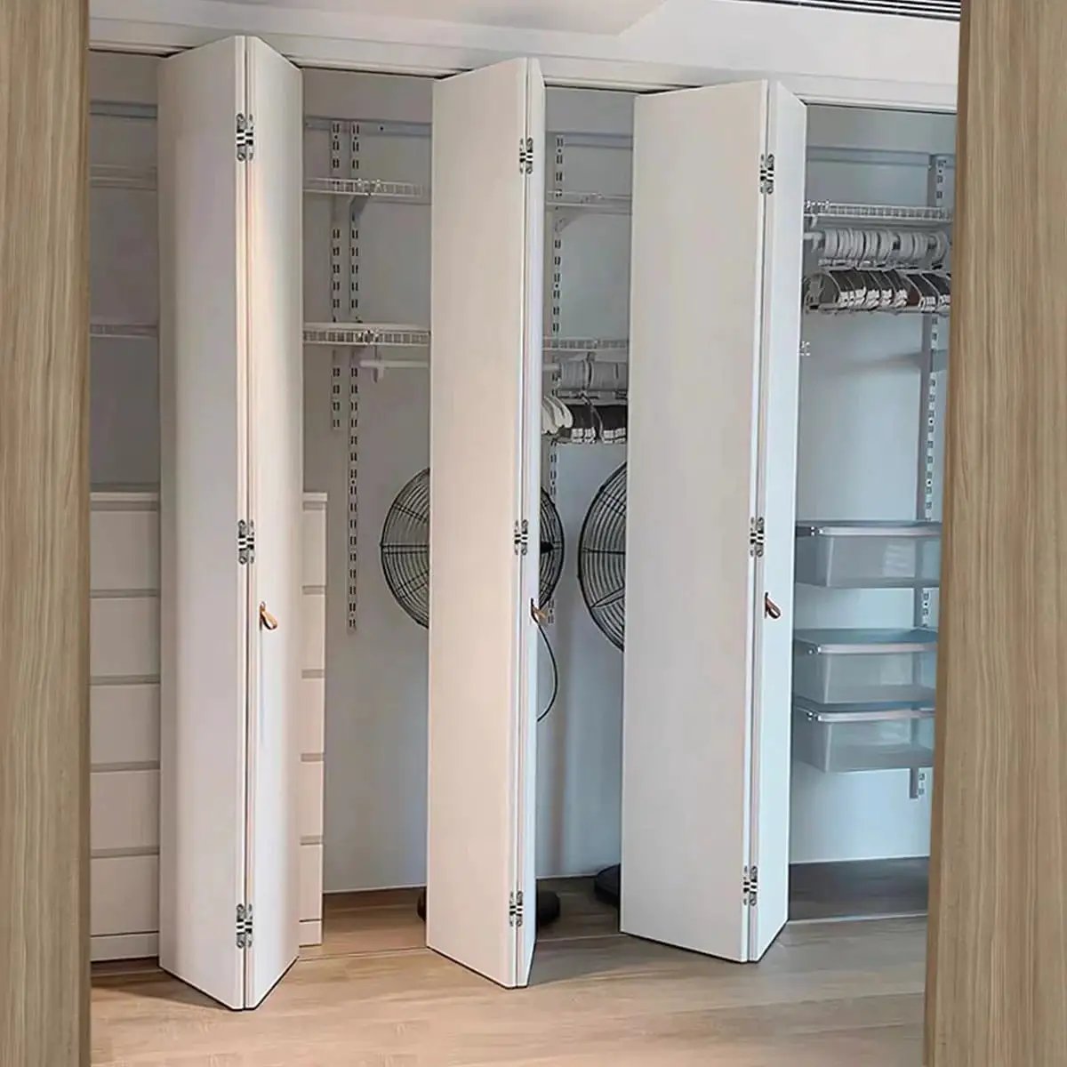 Free Sliding Bifold Door Hardware With Track 36 Inch Bi-Fold Closet Door Kit Smooth Quiet Operation installed view