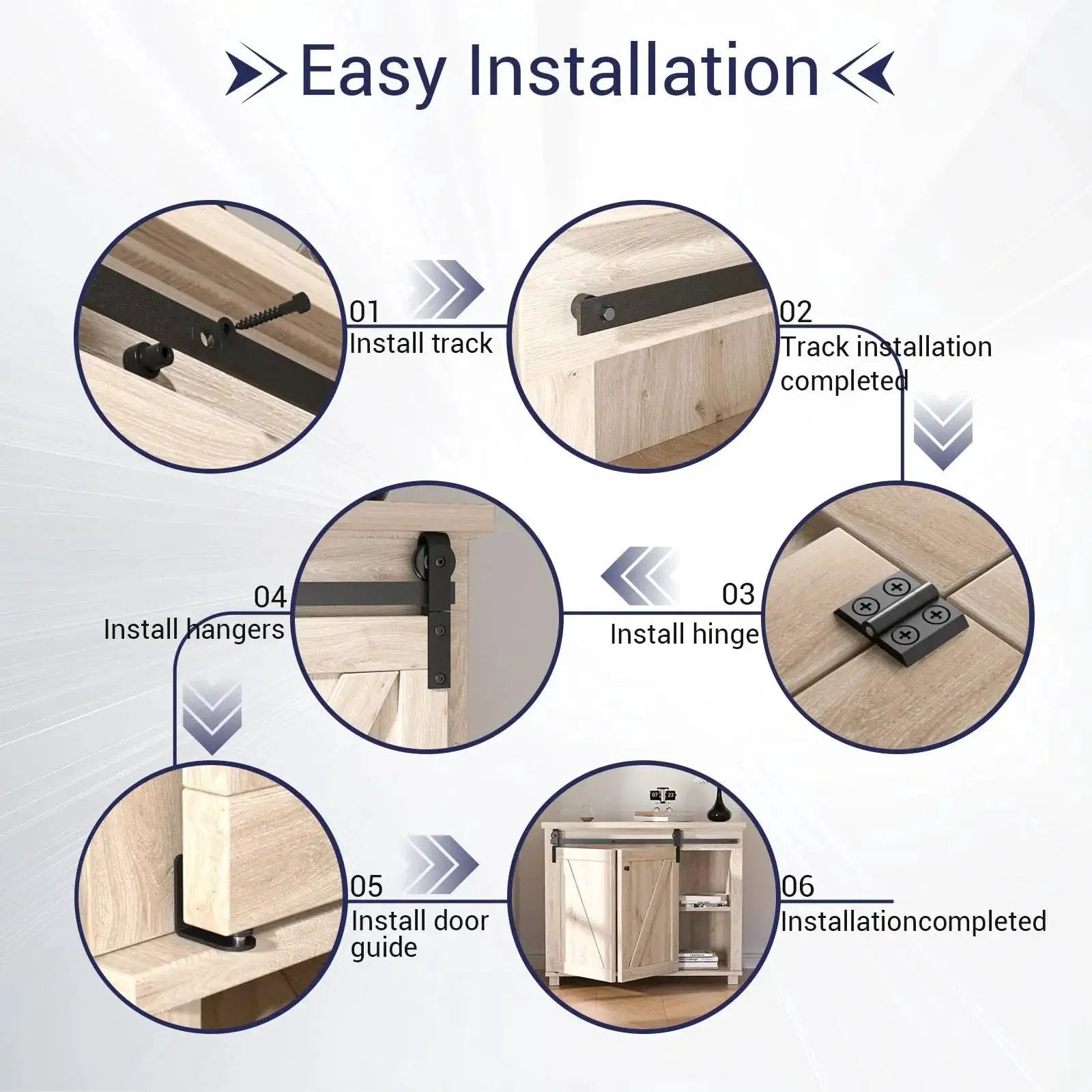 Step-by-step installation guide for Mini Bifold Barn Door Hardware Kit 30 Inch Sliding Track for Closet Cabinet.