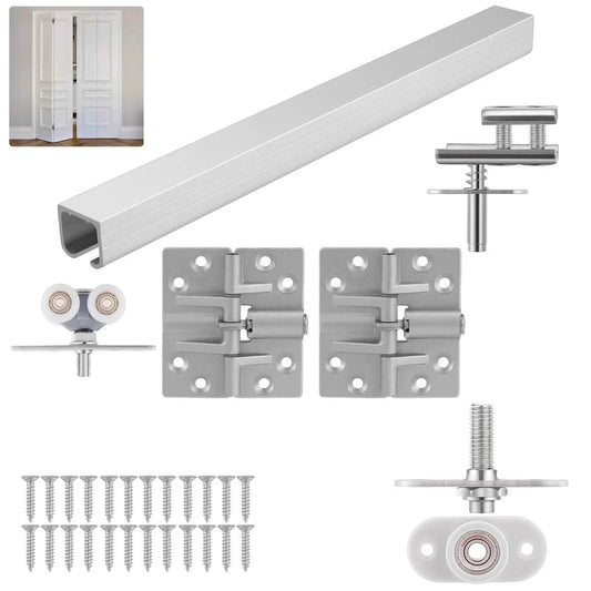 2 Pack Bifold Door Hardware Kits, Bi-fold Door Hardware Set with 36 Inch Long Track for Folding Closet and Indoor Use, Heavy Duty and Easy to Install.