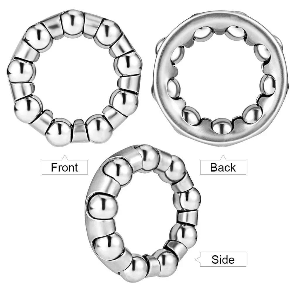 Front, back, and side view of Bike Ball Crank Bearing Retainer One Quarter Inch With Nine Balls Four Pieces Bottom Bracket Bearings for kids bikes.