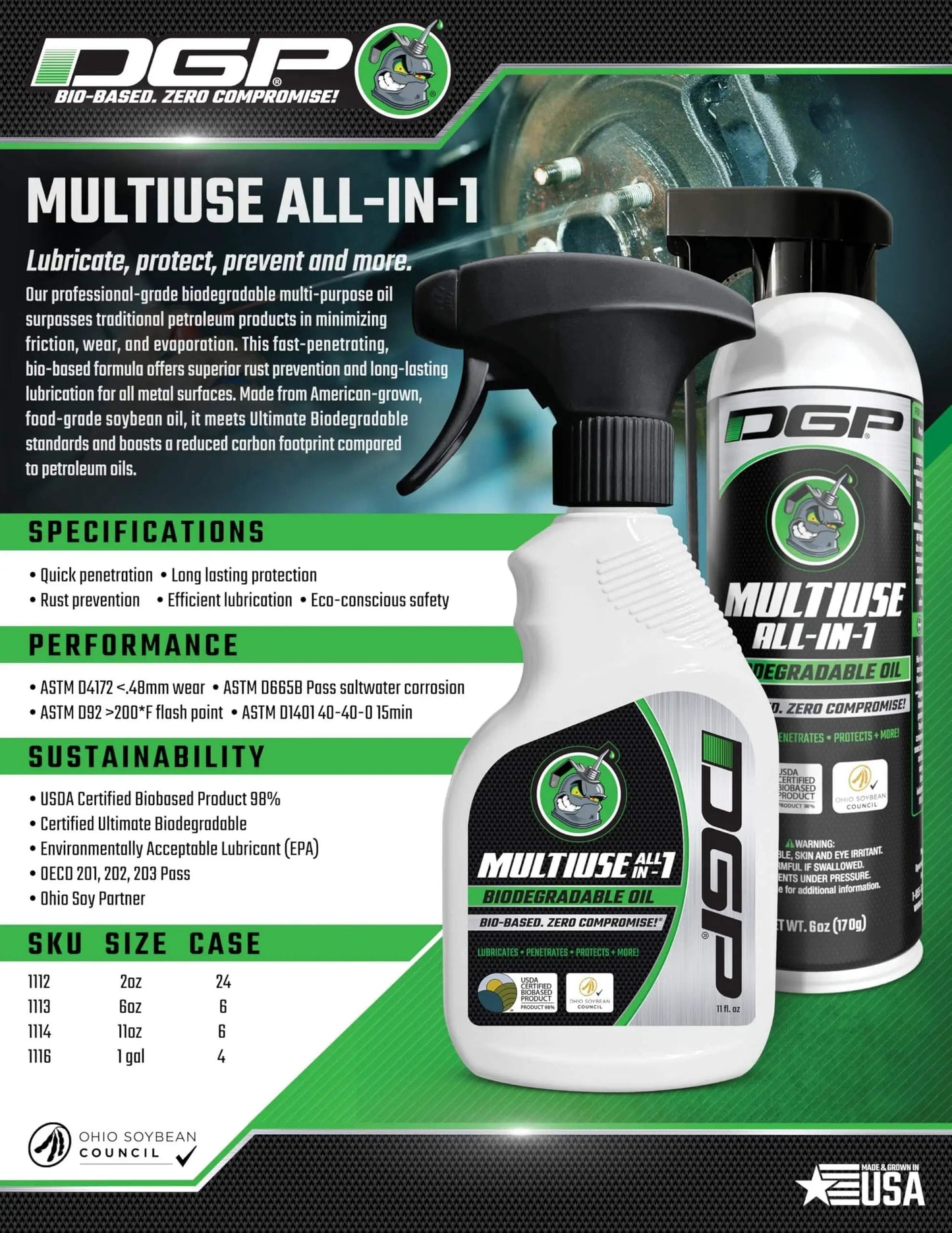 All In One Biodegradable Penetrating Oil For Doors Hinges Machines And Tools, DGP Professional Grade Lubricant 11 Oz bottle