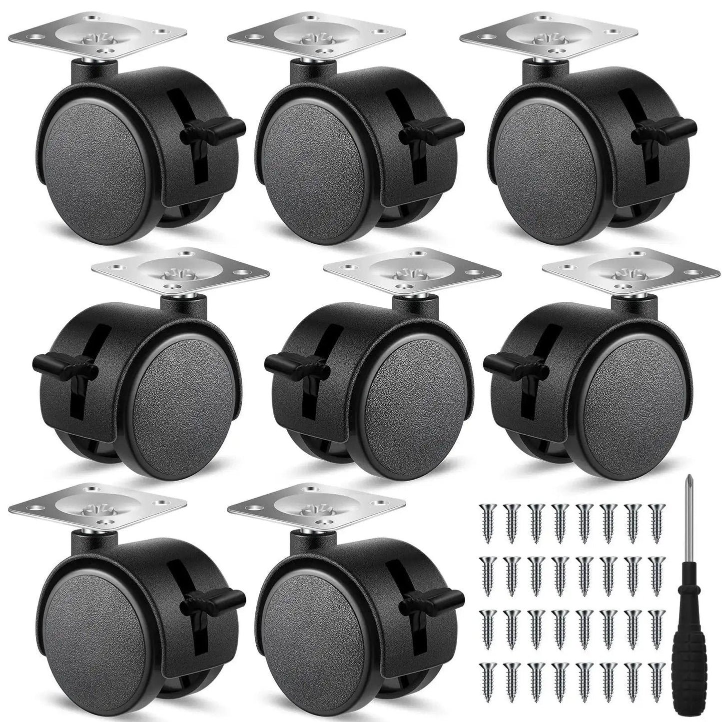 8 Piece Set Of 1.5 Inch Plastic Furniture Casters With Brakes And Swivel For Rolling Carts Tables Chairs And Cabinets Black