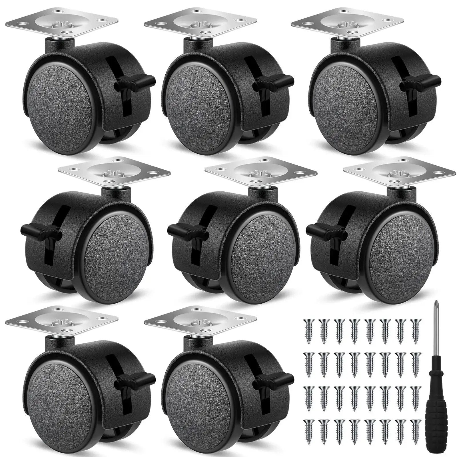 8 Piece Set Of 1.5 Inch Plastic Furniture Casters With Brakes And Swivel For Rolling Carts Tables Chairs And Cabinets Black