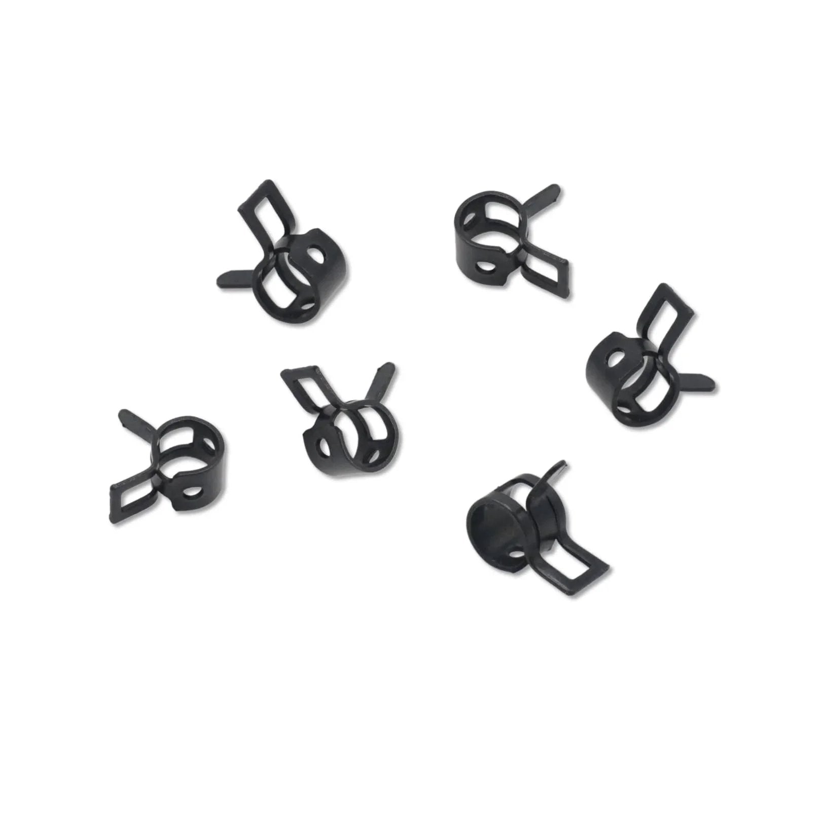 50 Pack Quarter Inch Inner Diameter Spring Band Hose Clamps Type Action For Fuel Lines Silicone Hoses And Water Pipes 6mm ID Fits 6 To 7mm Outer Diameter Black Manganese Steel 65Mn Clip Durable Seal, black manganese steel clamps shown