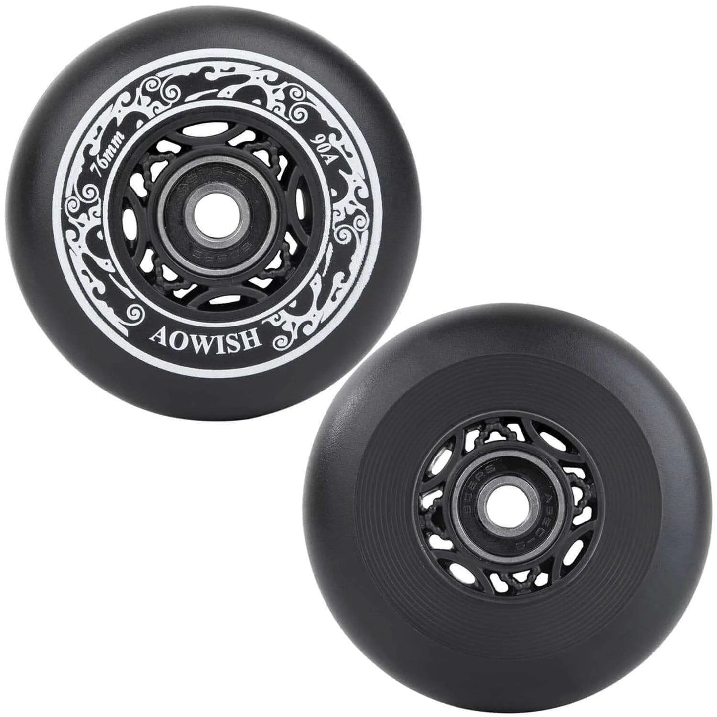 76mm 90a Ripsurf Wheels w/Bearings ABEC-9 for DLX Caster Board, Deluxe Junior Skateboard, black wheels set of 2 with decorative design