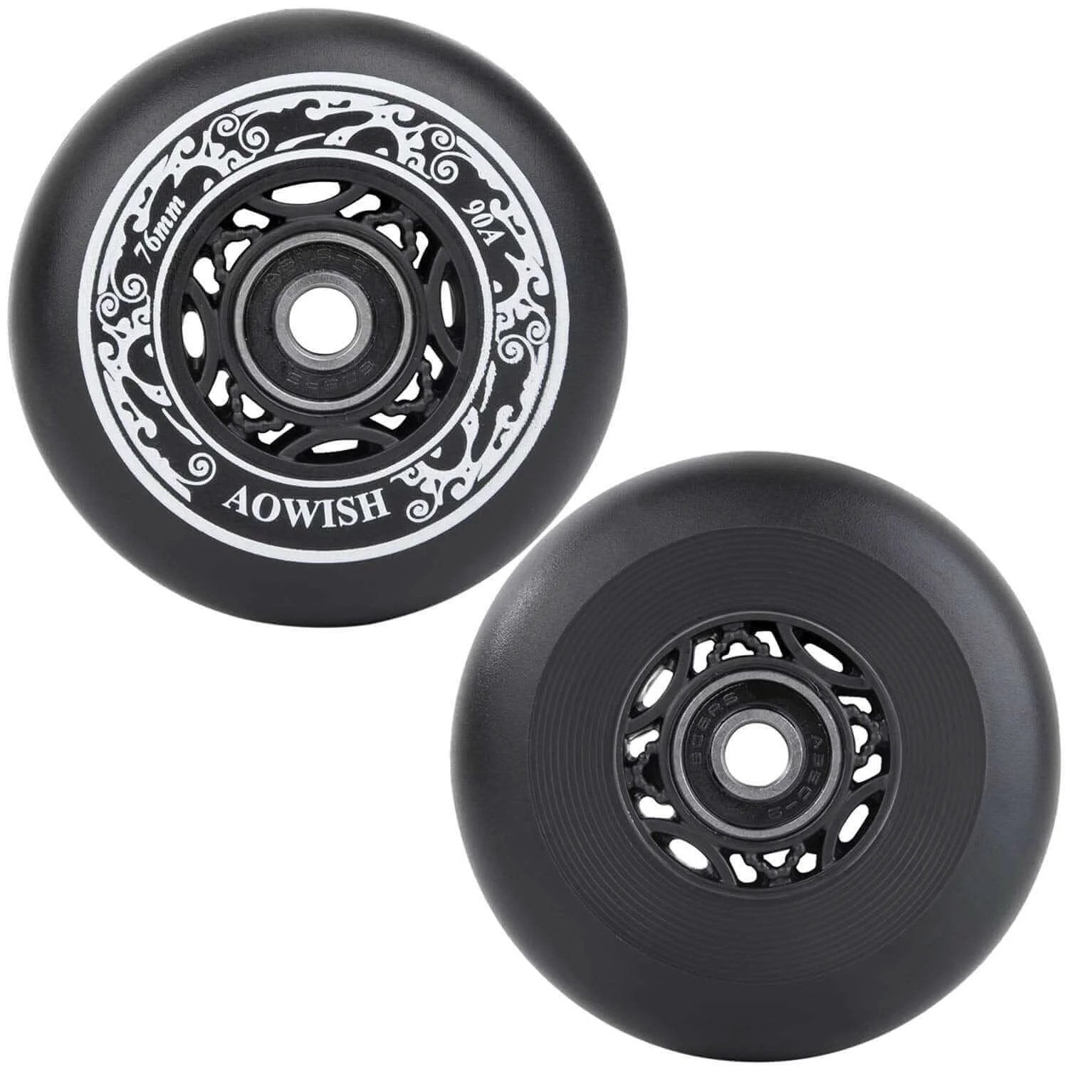 76mm 90a Ripsurf Wheels w/Bearings ABEC-9 for DLX Caster Board, Deluxe Junior Skateboard, black wheels set of 2 with decorative design