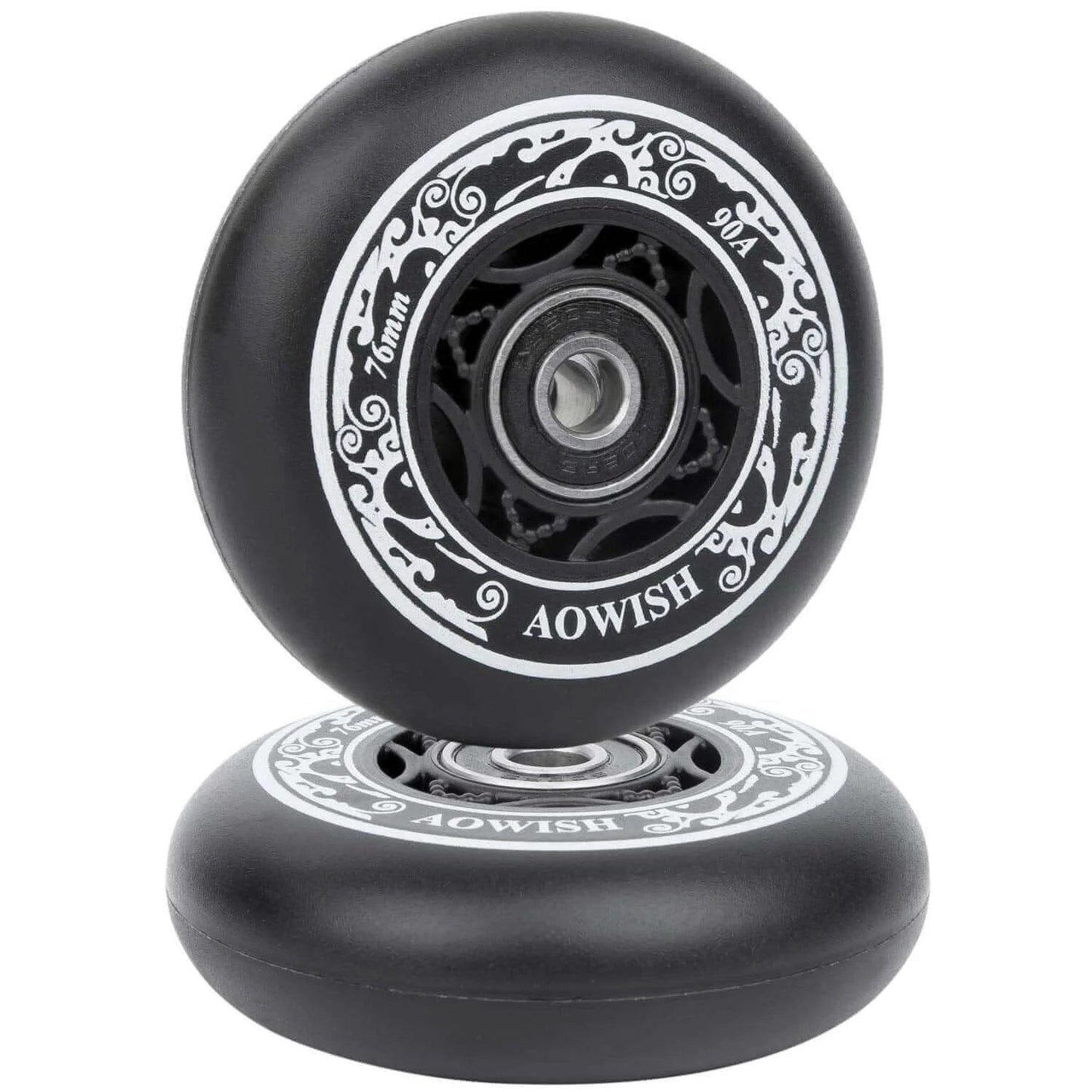 Black 76mm 90a Ripsurf Wheels w/Bearings ABEC-9 for DLX Caster Board, Deluxe Junior Skateboard, 2 Wheel Pivoting Skateboard, Set of 2.