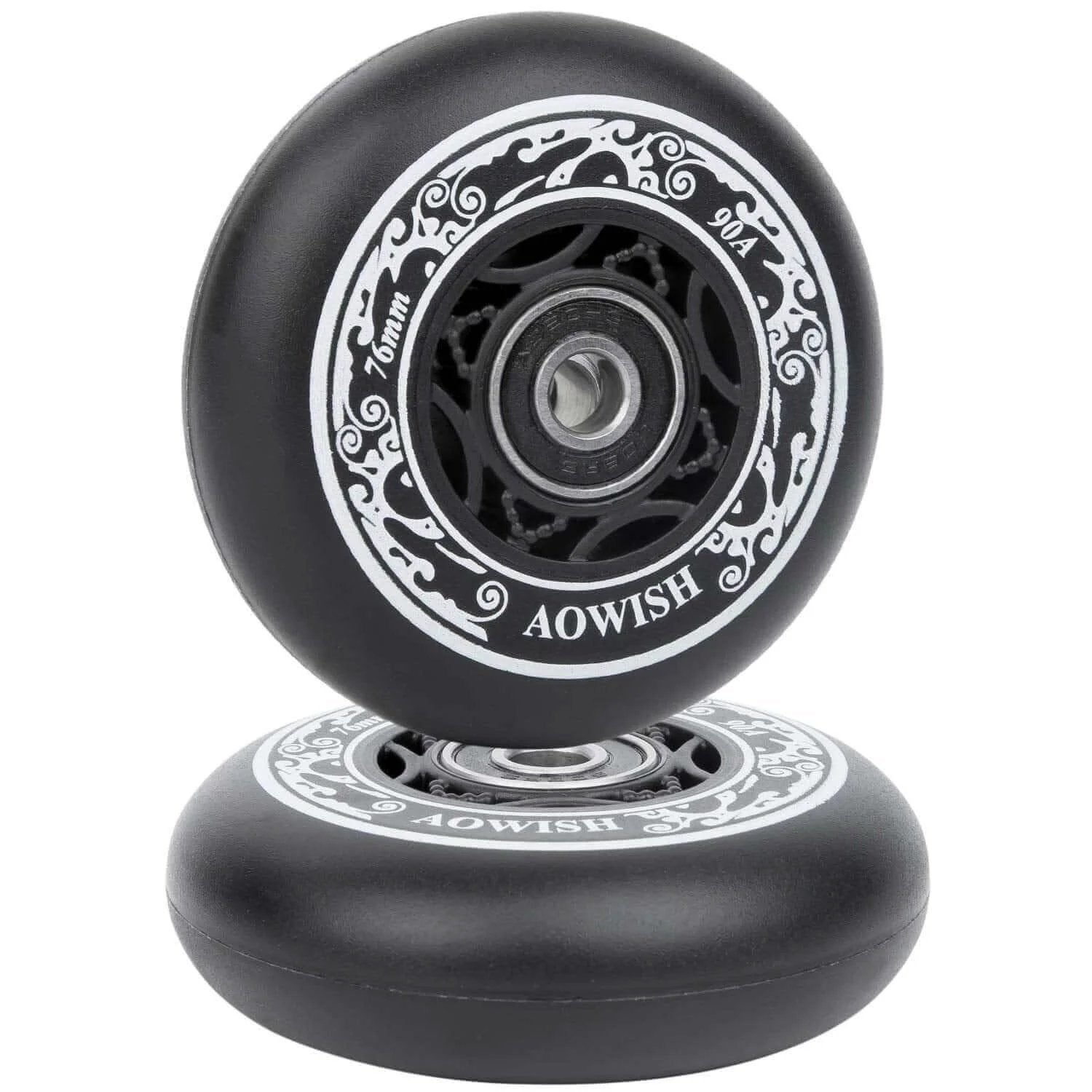 Black 76mm 90a Ripsurf Wheels w/Bearings ABEC-9 for DLX Caster Board, Deluxe Junior Skateboard, 2 Wheel Pivoting Skateboard, Set of 2.