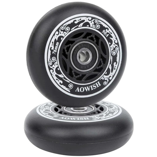 Black 76mm 90a Ripsurf Wheels w/Bearings ABEC-9 for DLX Caster Board, Deluxe Junior Skateboard, 2 Wheel Pivoting Skateboard, Set of 2.