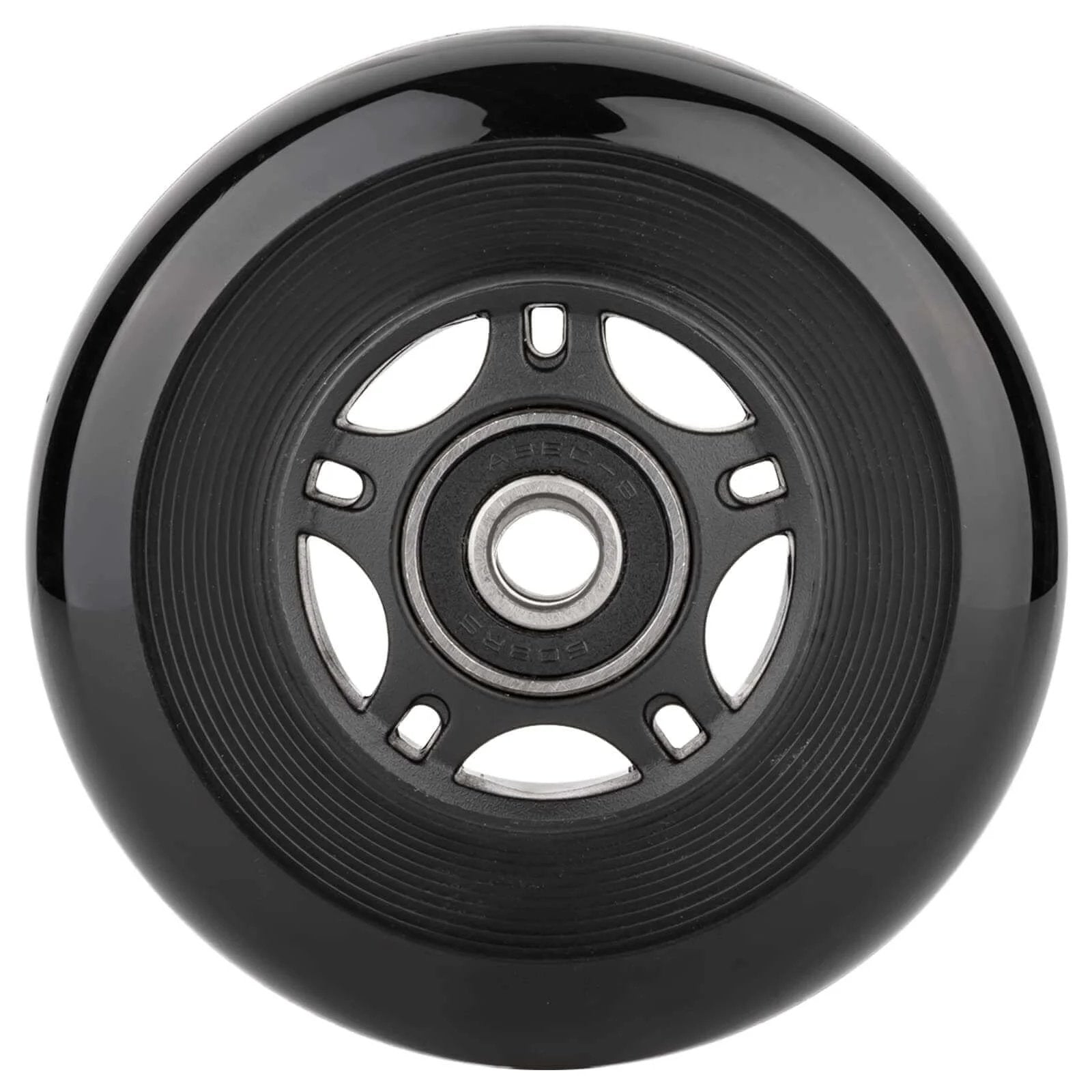 Close-up of black Inline Skate Wheels Outdoor & Indoor Blade Roller Skate Wheels 85a Roller Hockey Wheels w/Bearings ABEC-9