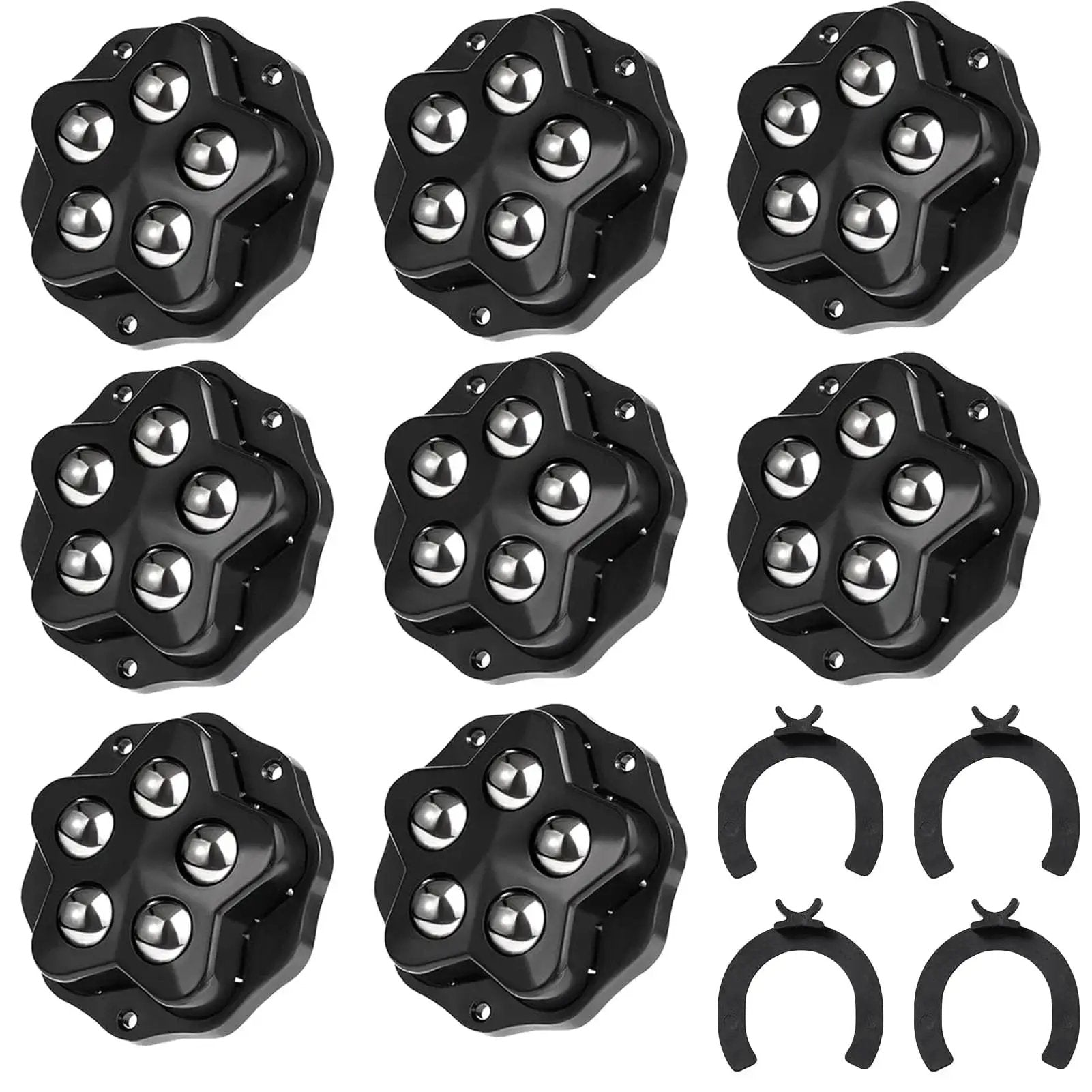 8 Pcs Self Adhesive Caster Wheels Stainless Steel 360 Degree Swivel Low Profile Rollers With Brake Pads Black