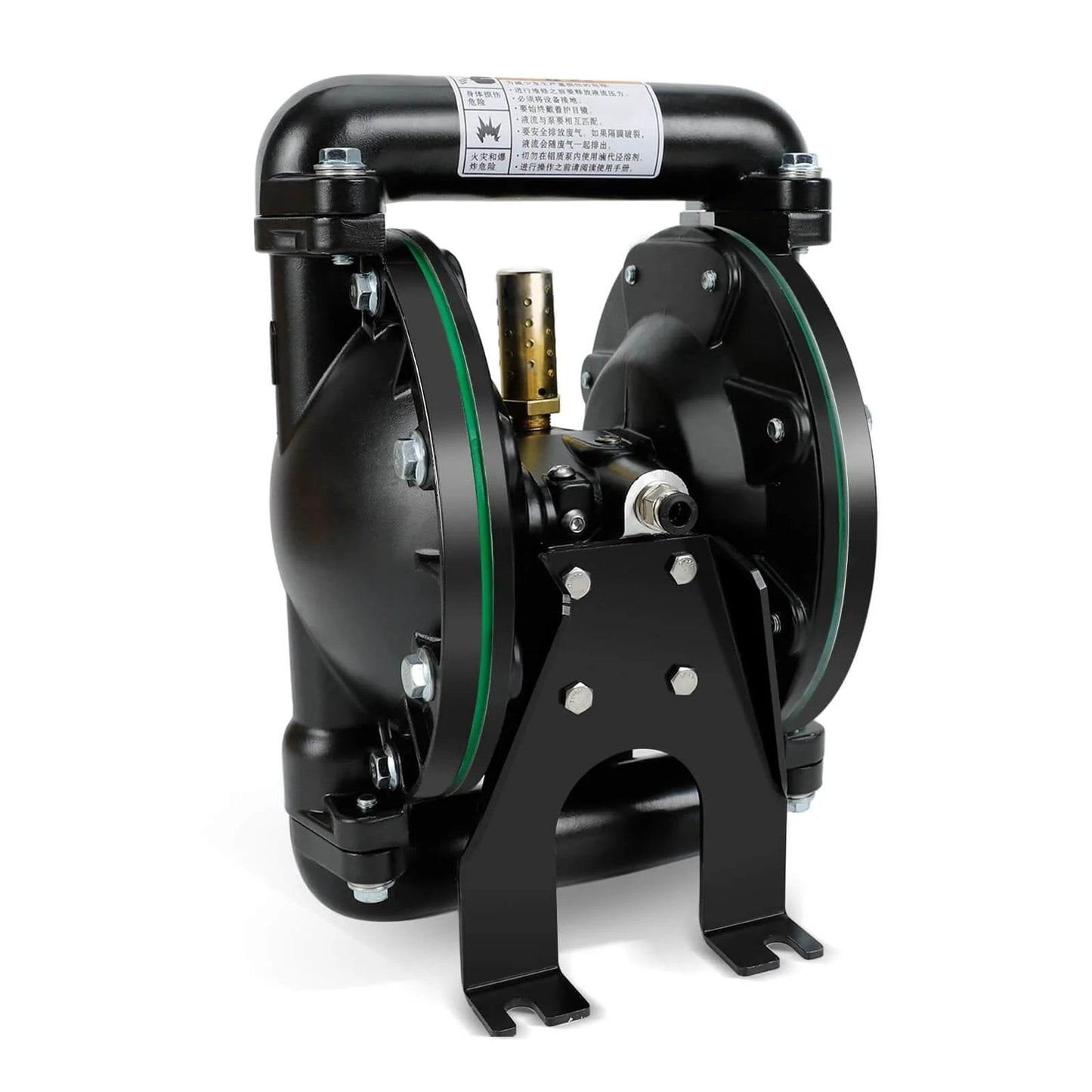 Front view of Air-Operated Double Diaphragm Pump, 35 GPM Dual Diaphragm Air Pump Pneumatic Waste Oil Transfer Pump with 1 Inch Inlet/Outlet Port.