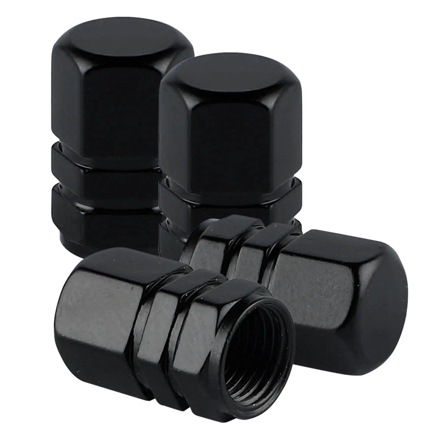 Aluminum Tire Stem Valve Caps Hexagon Shape Dustproof Wheel Valve Covers 4 Pieces Universal For SUV Car Bike Motorcycle Black