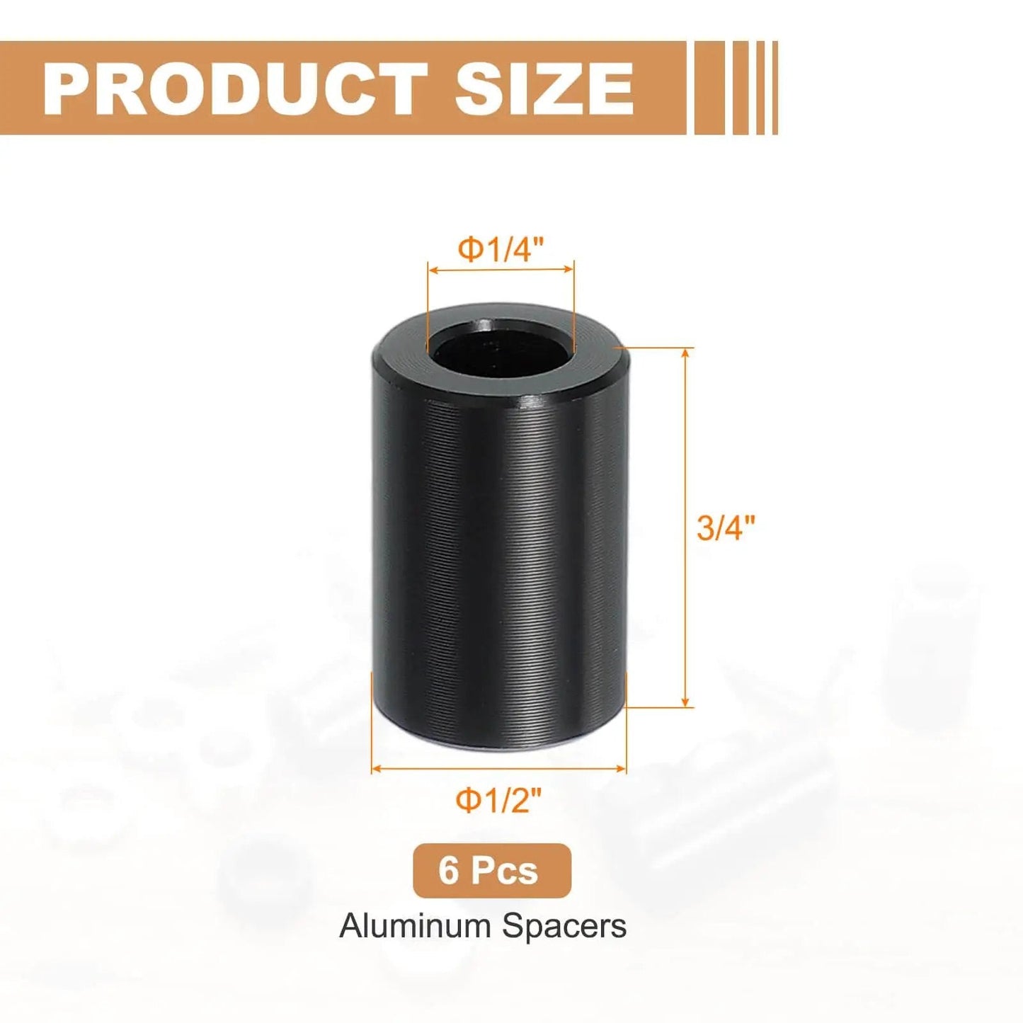 Six Piece Aluminum Spacers Set With Quarter Inch Inner Diameter And Half Inch Outer Diameter Three Quarter Inch Length Unthreaded Round Standoff Bushings For Quarter Inch Screws And Bolts Black Patikil shown individually