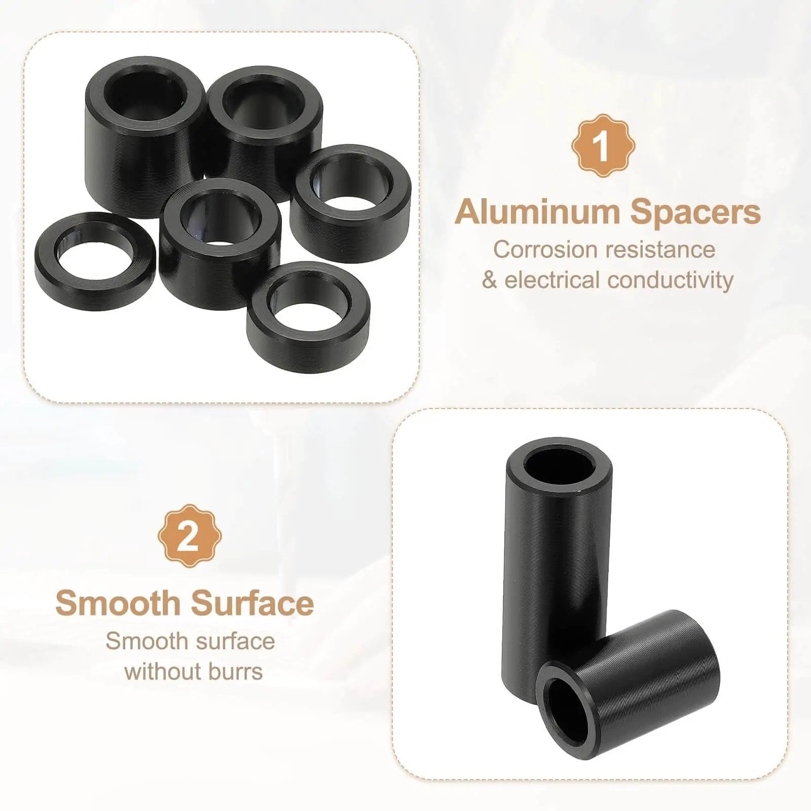 Six Piece Aluminum Spacers Set With Quarter Inch Inner Diameter And Half Inch Outer Diameter Three Quarter Inch Length Unthreaded Round Standoff Bushings For Quarter Inch Screws And Bolts Black Patikil showing corrosion resistance and smooth surface.