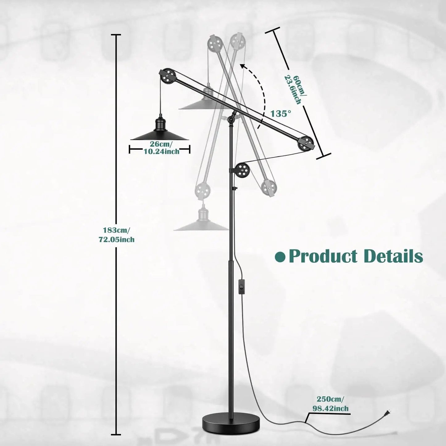 Industrial Adjustable Floor Lamp For Living Room With Pulley System Modern Farmhouse Tall Standing Reading Lamp In Blackened Bronze Vintage Style Task Lamp For Bedroom And Office Rustic Industrial Decor