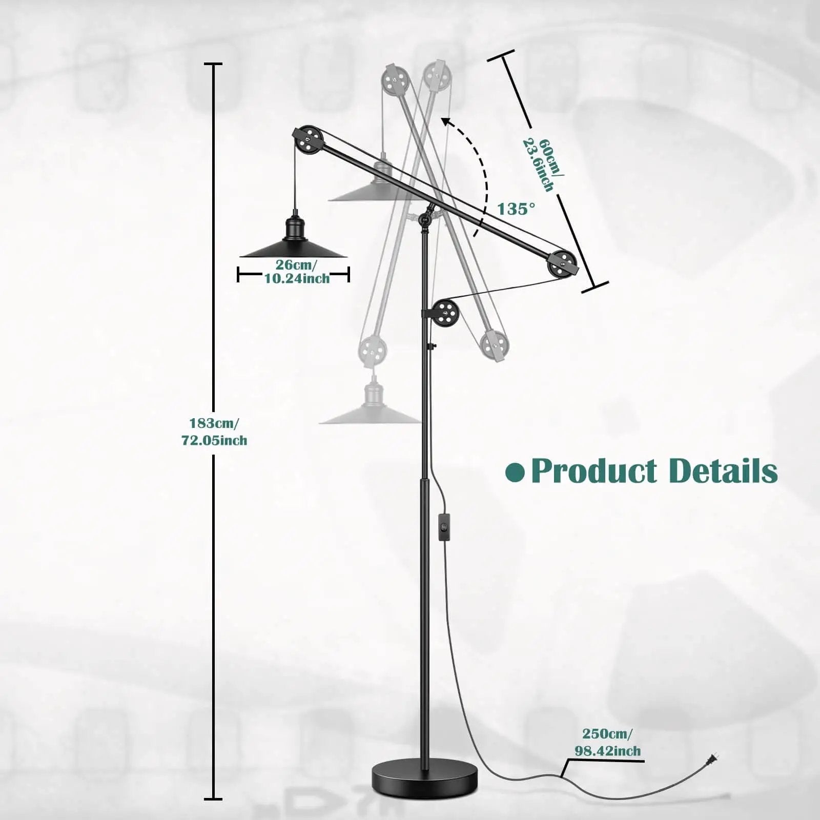 Industrial Adjustable Floor Lamp For Living Room With Pulley System Modern Farmhouse Tall Standing Reading Lamp In Blackened Bronze Vintage Style Task Lamp For Bedroom And Office Rustic Industrial Decor