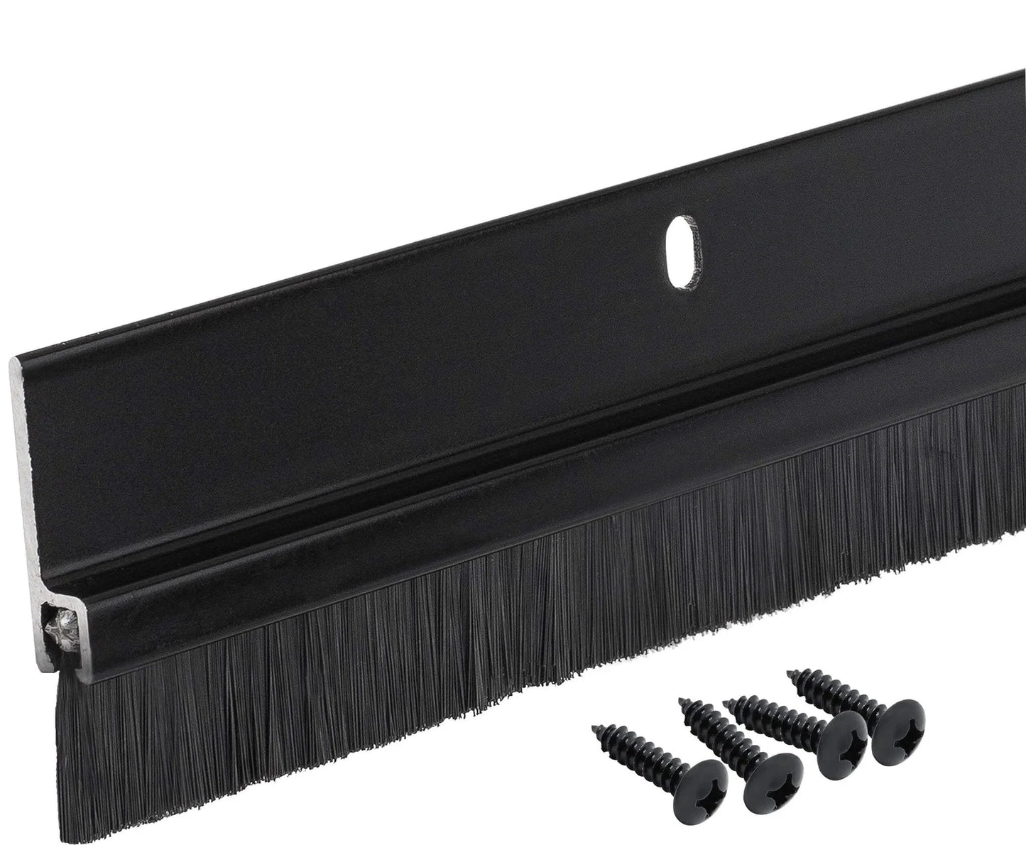 Door Sweeps - Aluminum & Brush - Brush Sweeps for Gaps Up to 1” - Black Trim with Black Brush - 3 Feet - screws included