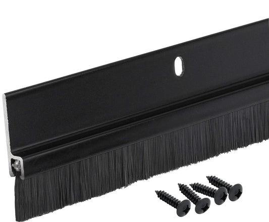 Door Sweeps - Aluminum & Brush - Brush Sweeps for Gaps Up to 1” - Black Trim with Black Brush - 3 Feet - screws included